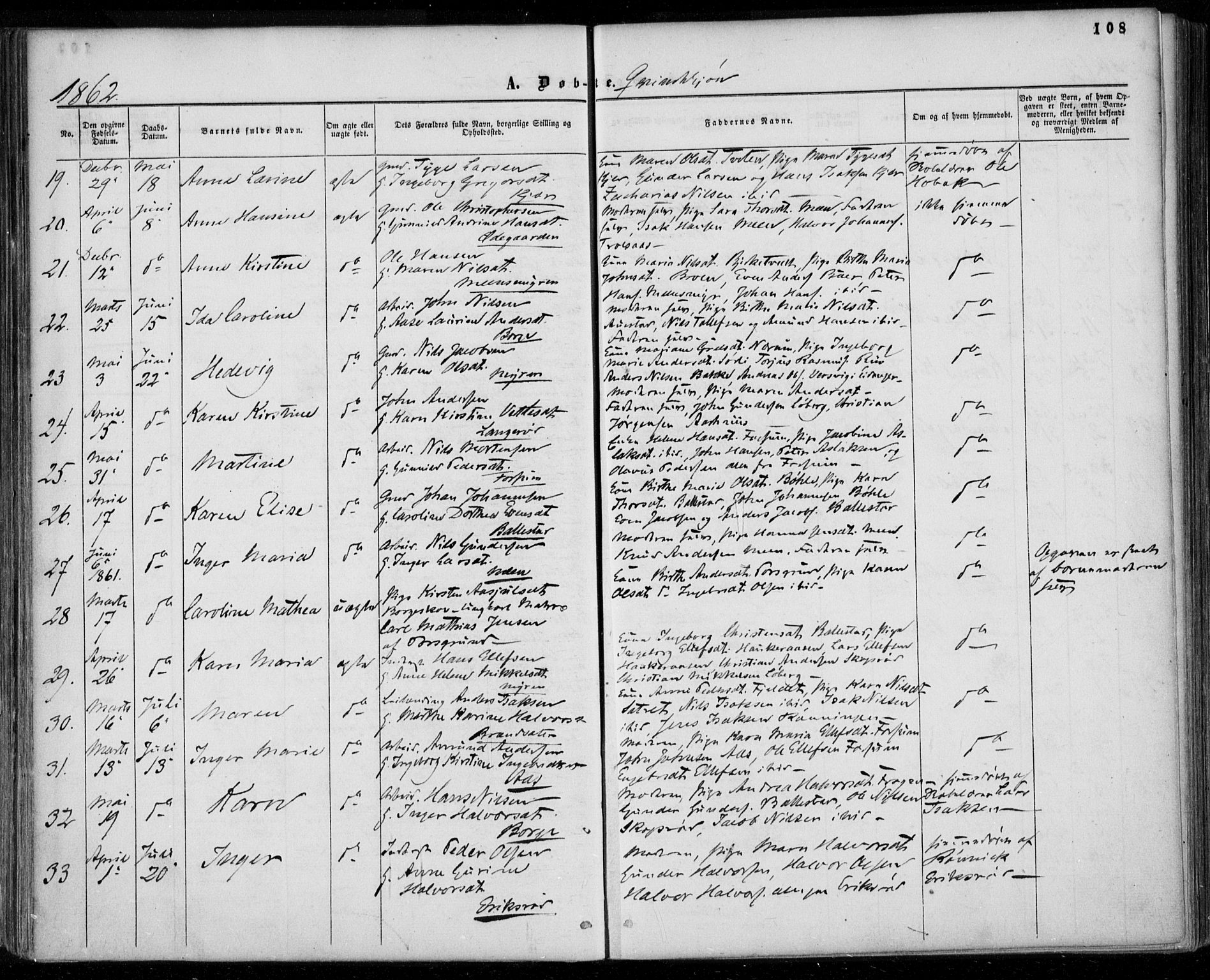 Gjerpen kirkebøker, AV/SAKO-A-265/F/Fa/L0008a: Parish register (official) no. I 8A, 1857-1871, p. 108