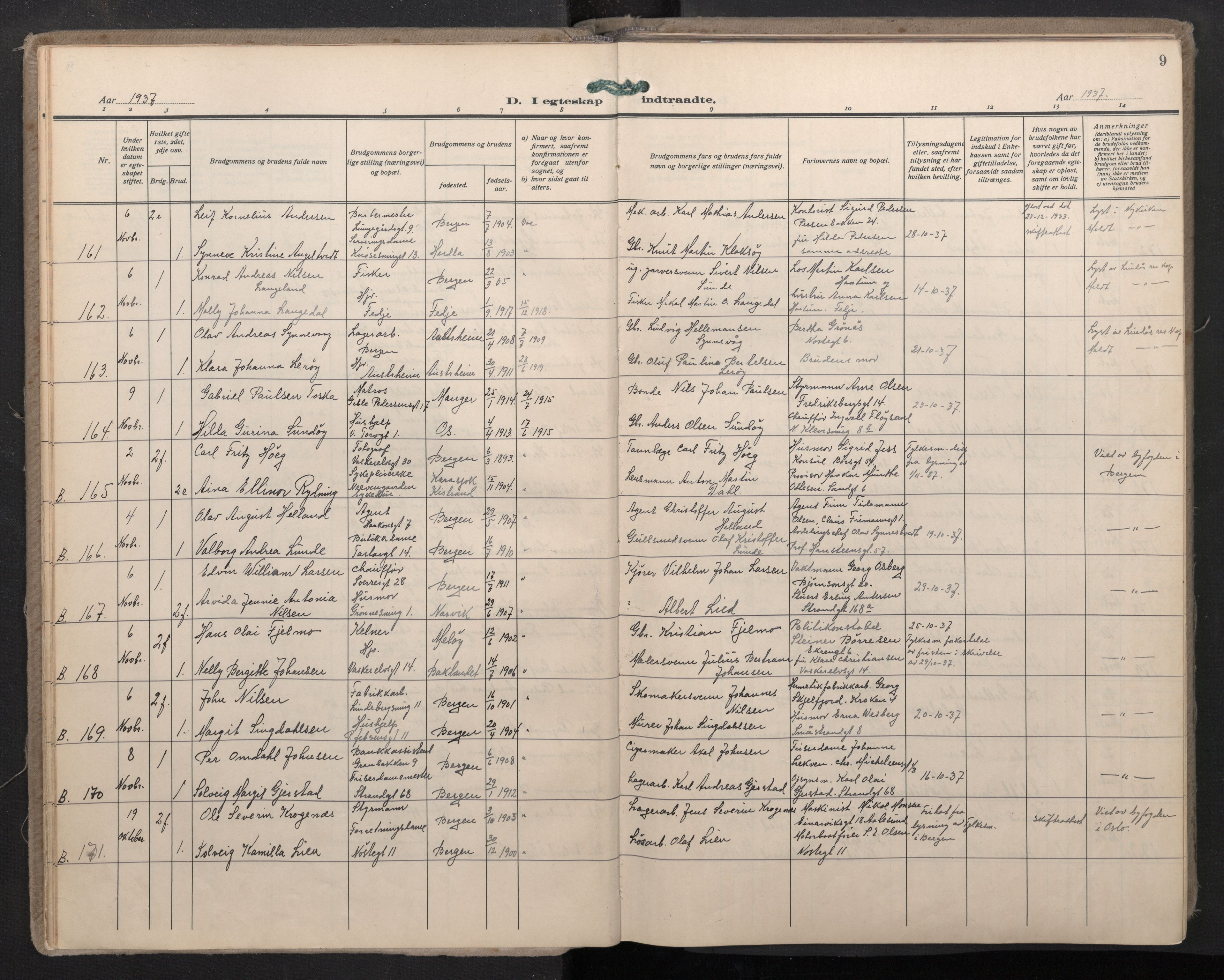 Domkirken sokneprestembete, AV/SAB-A-74801/H/Haa: Parish register (official) no. D 7, 1937-1950, p. 8b-9a