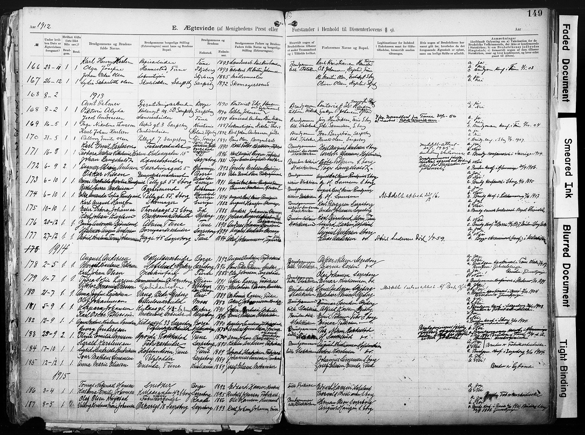 Sarpsborg metodistkirke, SAO/PAO-0233/A/L0004: Dissenter register no. 4, 1892-1923, p. 149