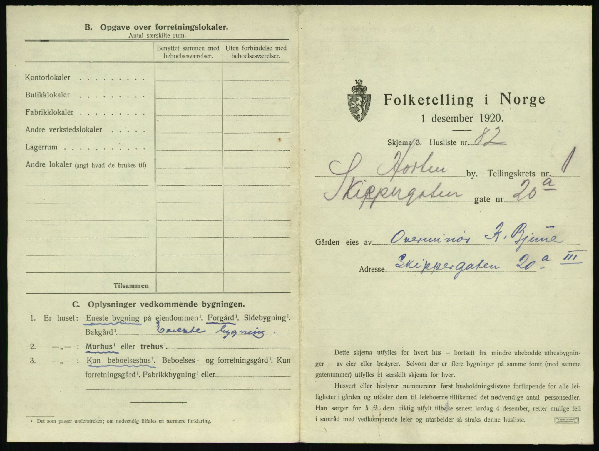 SAKO, 1920 census for Horten, 1920, p. 239