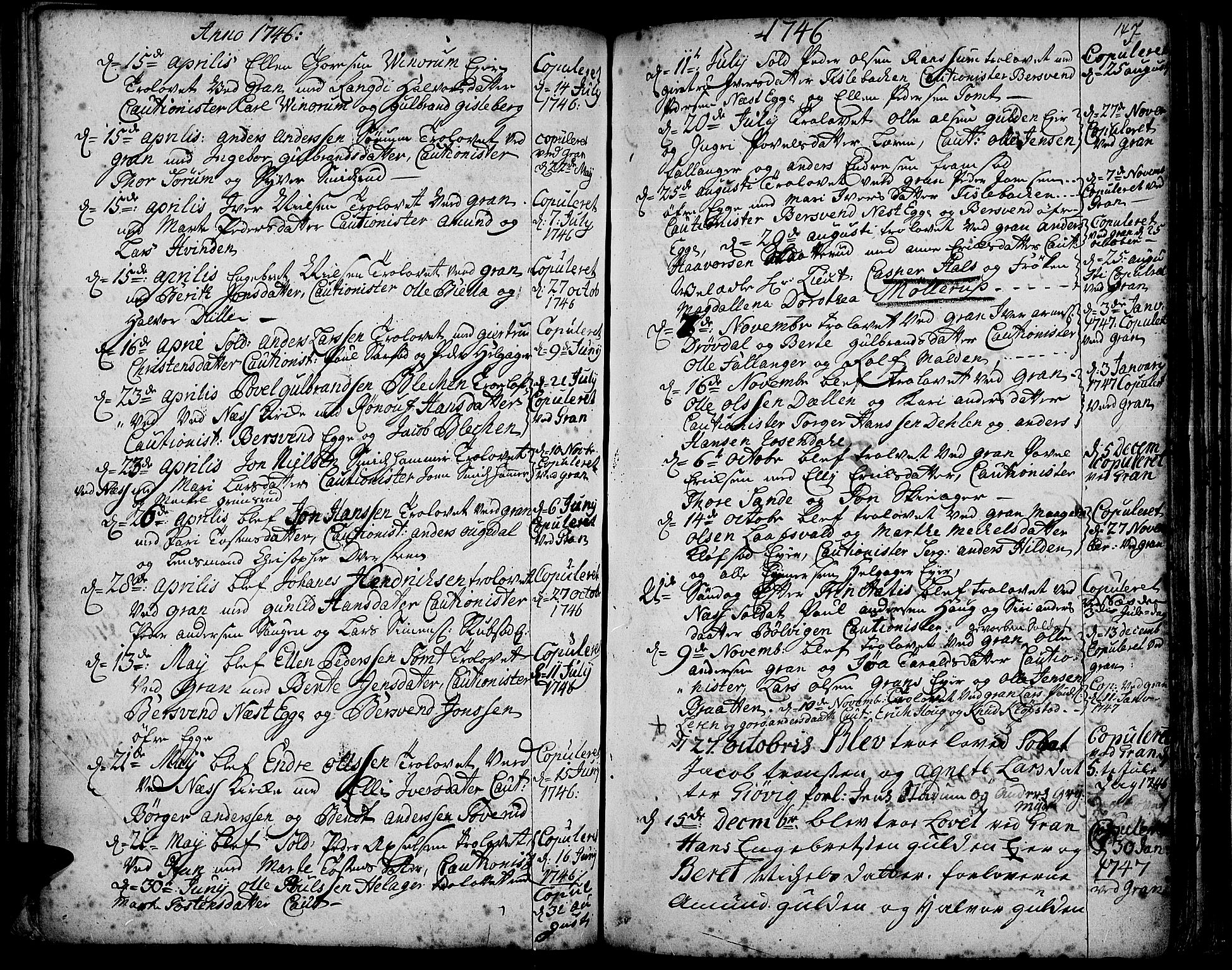 Gran prestekontor, SAH/PREST-112/H/Ha/Haa/L0003: Parish register (official) no. 3, 1745-1758, p. 147