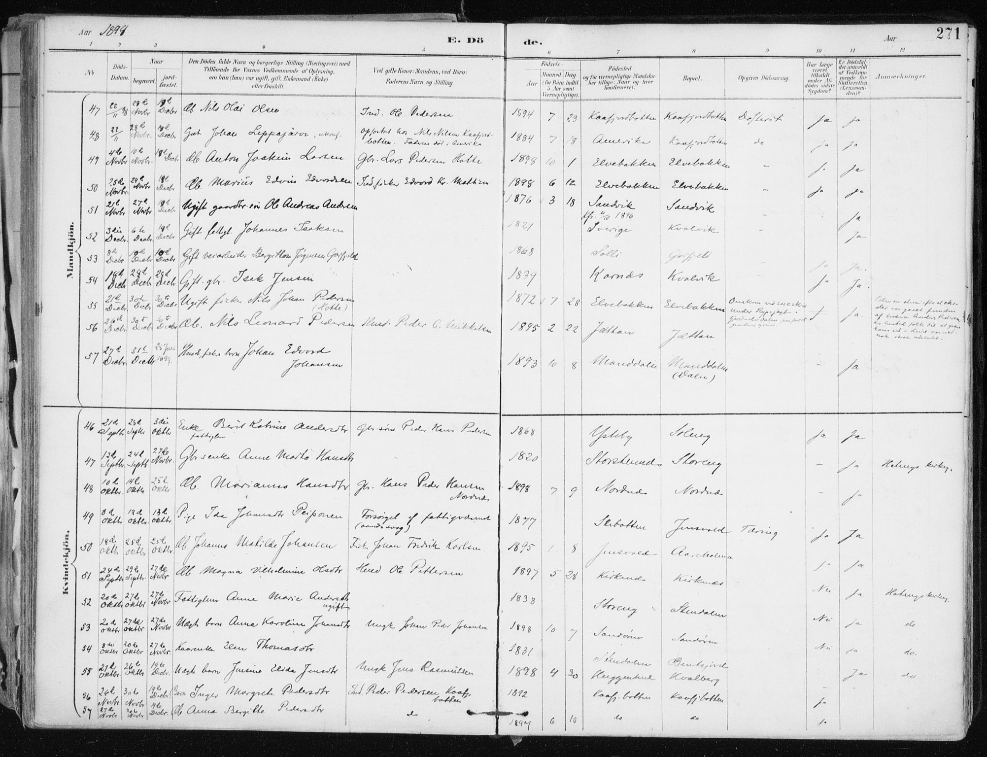 Lyngen sokneprestembete, AV/SATØ-S-1289/H/He/Hea/L0008kirke: Parish register (official) no. 8, 1891-1902, p. 271