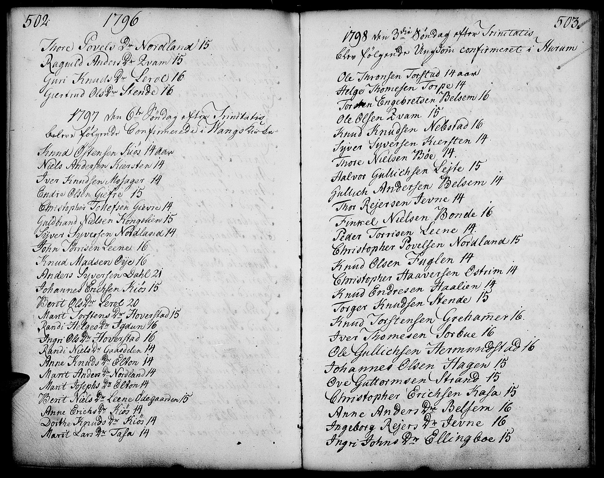 Vang prestekontor, Valdres, SAH/PREST-140/H/Ha/L0002: Parish register (official) no. 2, 1796-1808, p. 502-503