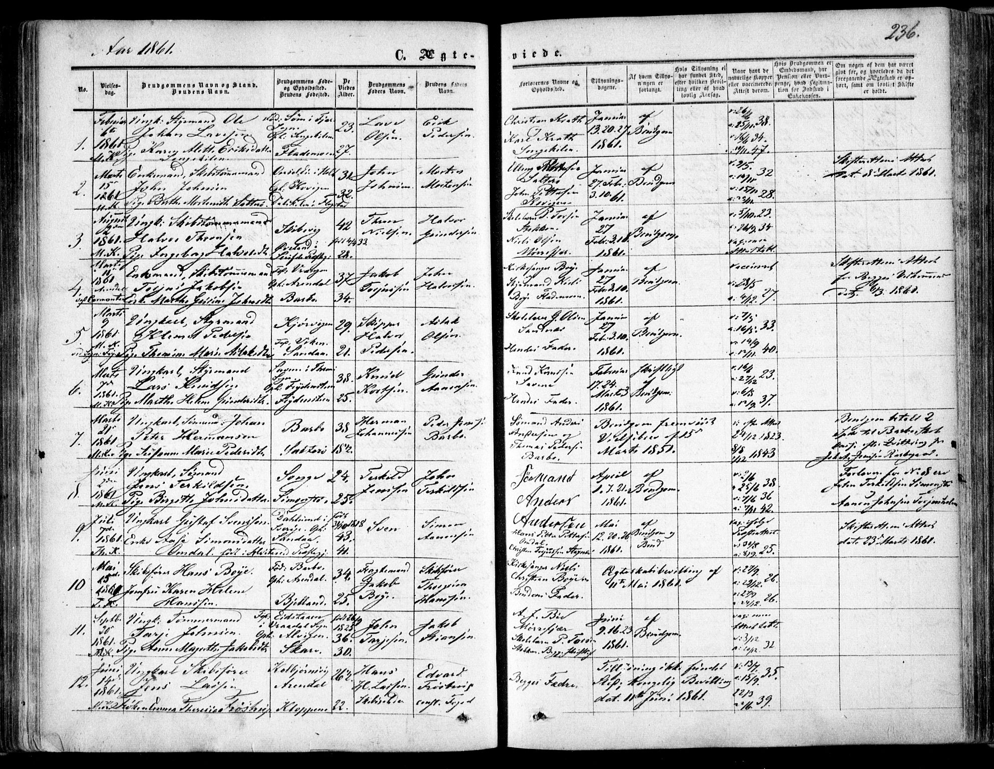 Tromøy sokneprestkontor, AV/SAK-1111-0041/F/Fa/L0006: Parish register (official) no. A 6, 1855-1863, p. 236