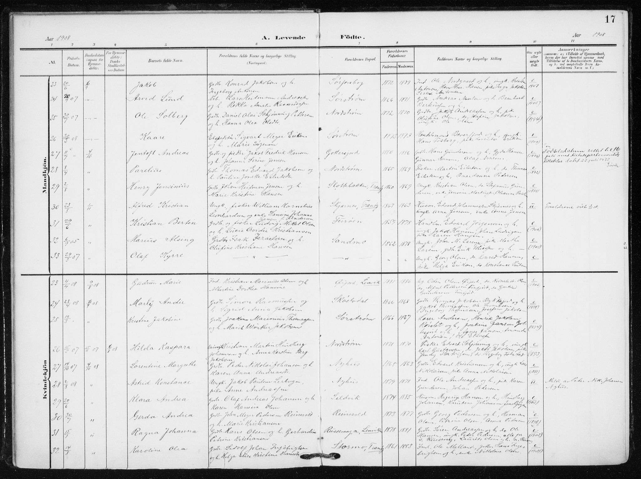 Tranøy sokneprestkontor, AV/SATØ-S-1313/I/Ia/Iaa/L0012kirke: Parish register (official) no. 12, 1905-1918, p. 17