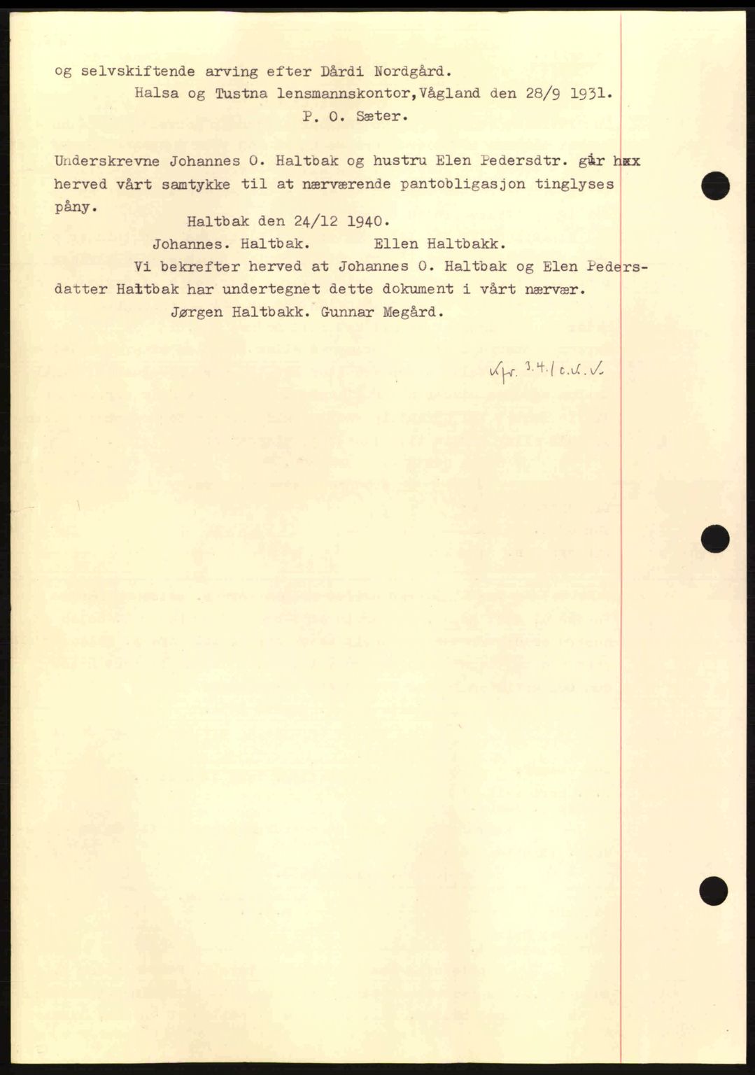 Nordmøre sorenskriveri, AV/SAT-A-4132/1/2/2Ca: Mortgage book no. B87, 1940-1941, Diary no: : 206/1941