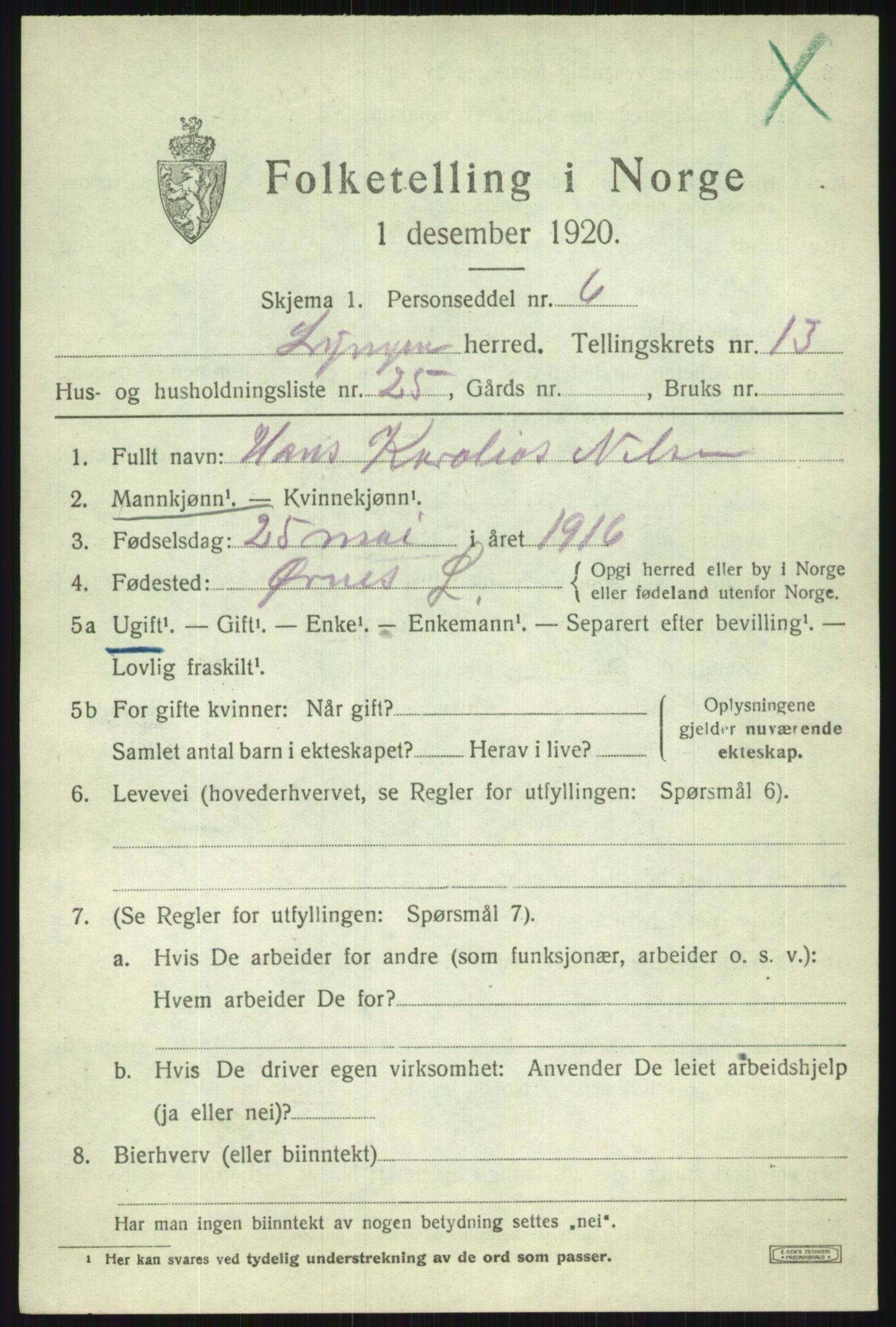 SATØ, 1920 census for Lyngen, 1920, p. 10395