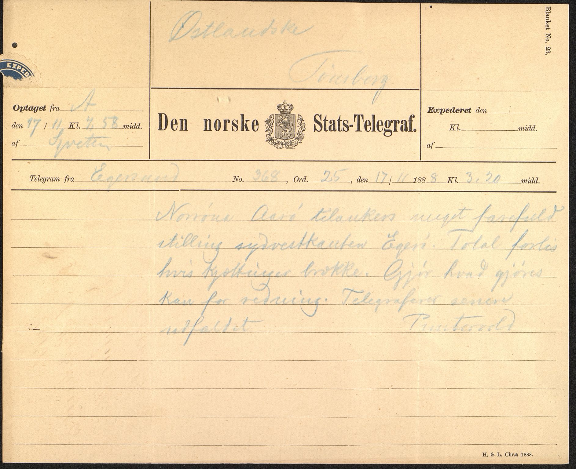 Pa 63 - Østlandske skibsassuranceforening, VEMU/A-1079/G/Ga/L0023/0001: Havaridokumenter / Carl Johan, Titania, Norrøna, Thor, Try, Louise, 1888, p. 20