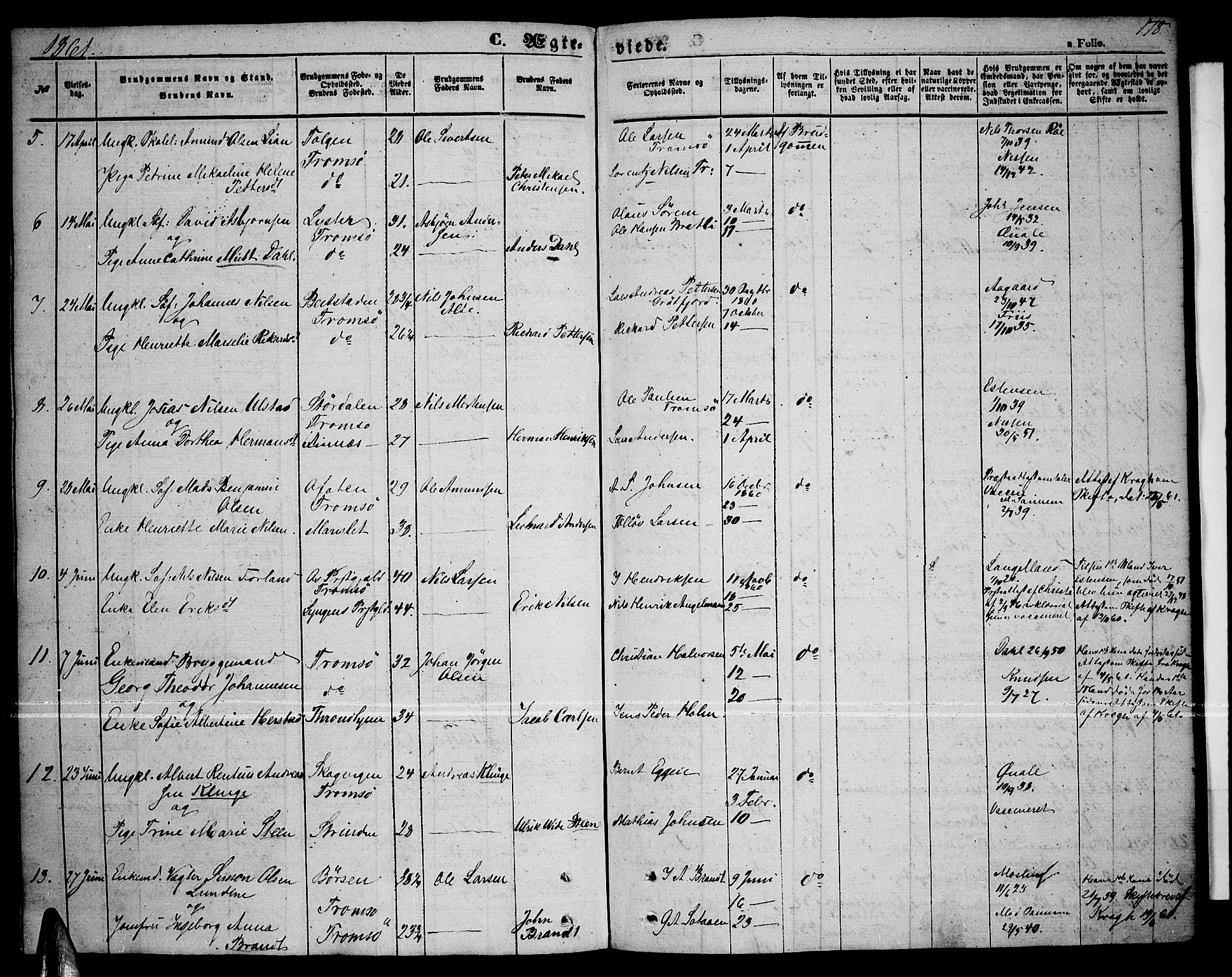 Tromsø sokneprestkontor/stiftsprosti/domprosti, AV/SATØ-S-1343/G/Gb/L0006klokker: Parish register (copy) no. 6, 1857-1866, p. 178