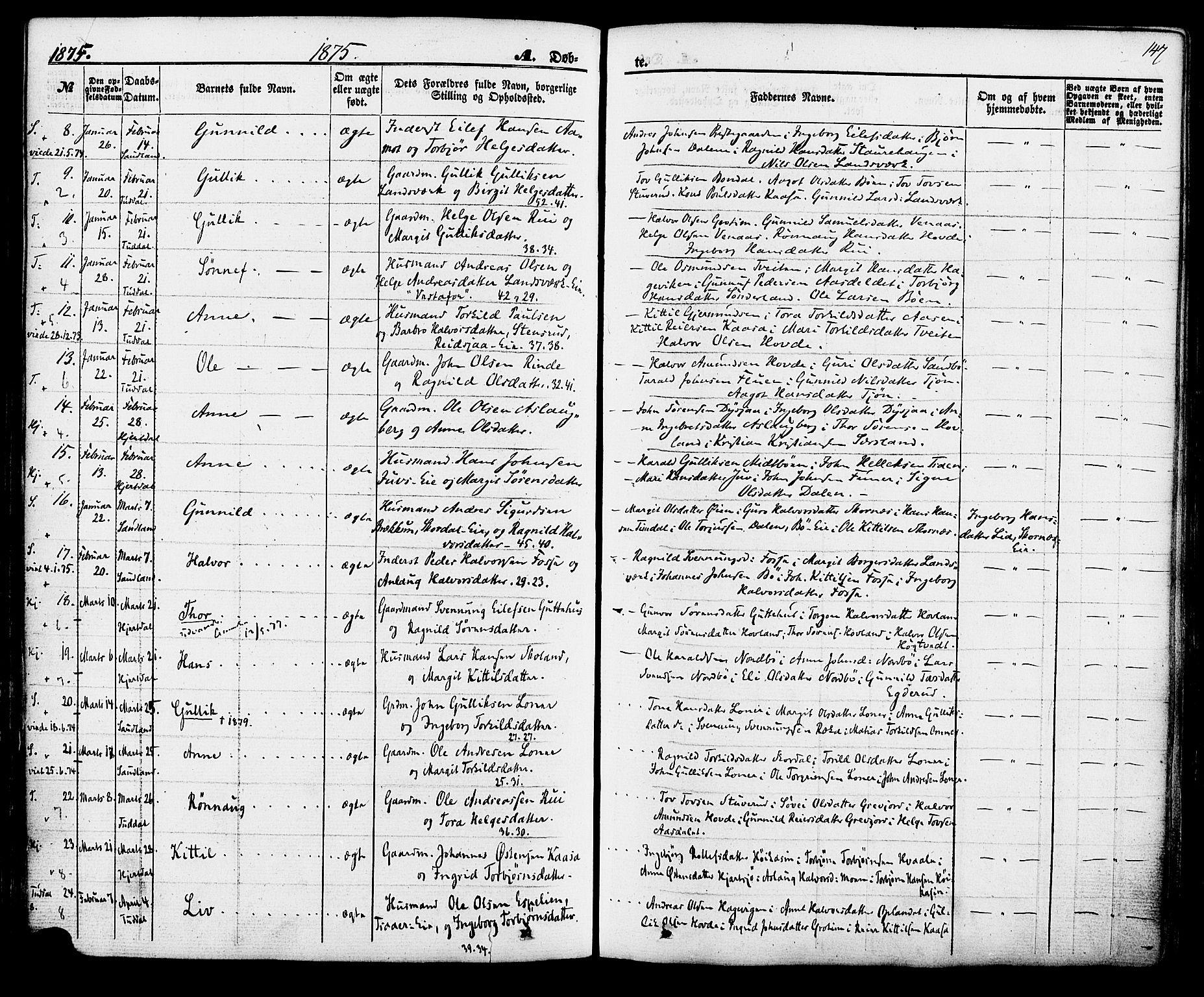 Hjartdal kirkebøker, SAKO/A-270/F/Fa/L0009: Parish register (official) no. I 9, 1860-1879, p. 147