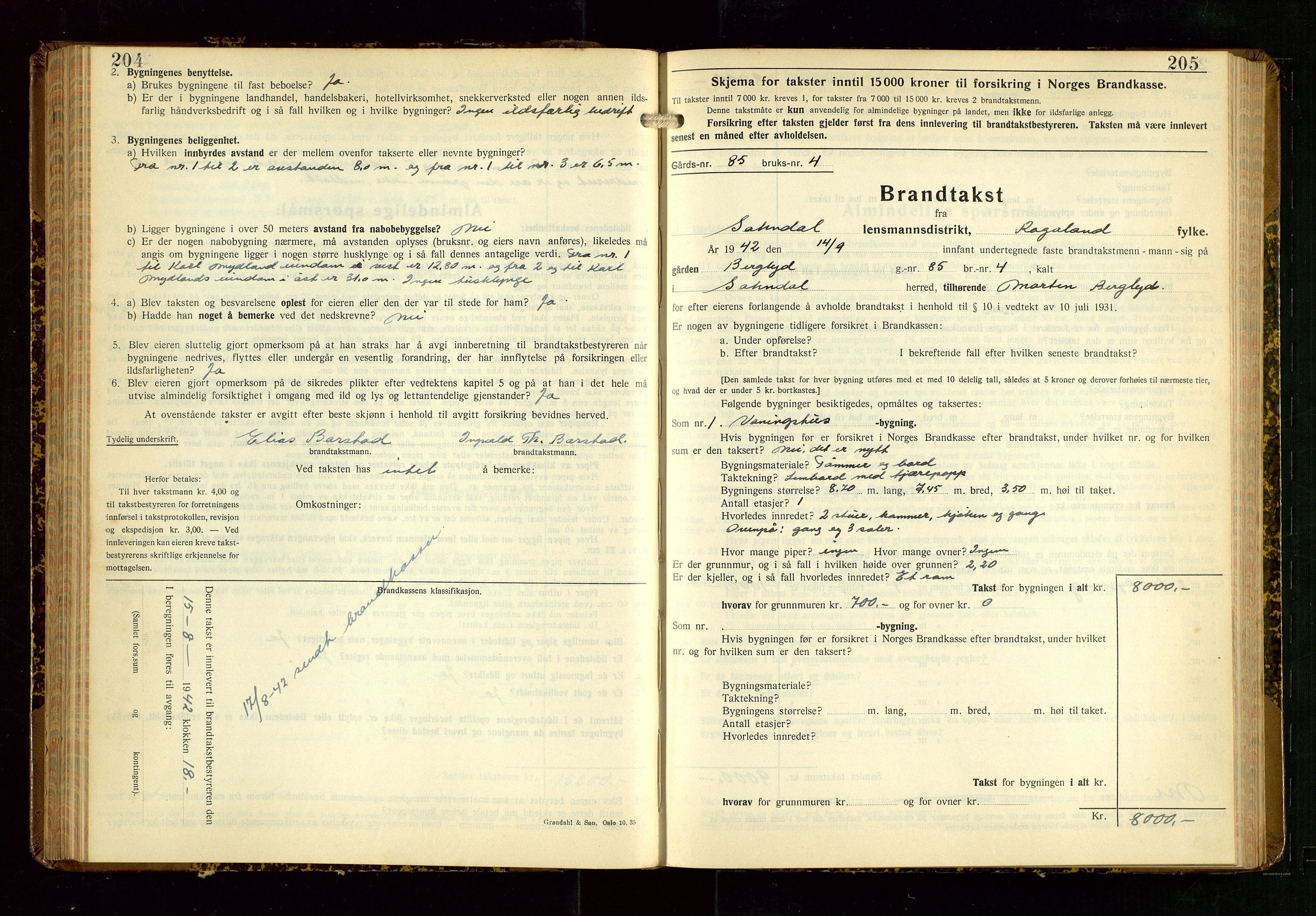Sokndal lensmannskontor, SAST/A-100417/Gob/L0008: "Brandtakst-Protokoll", 1937-1955, p. 204-205