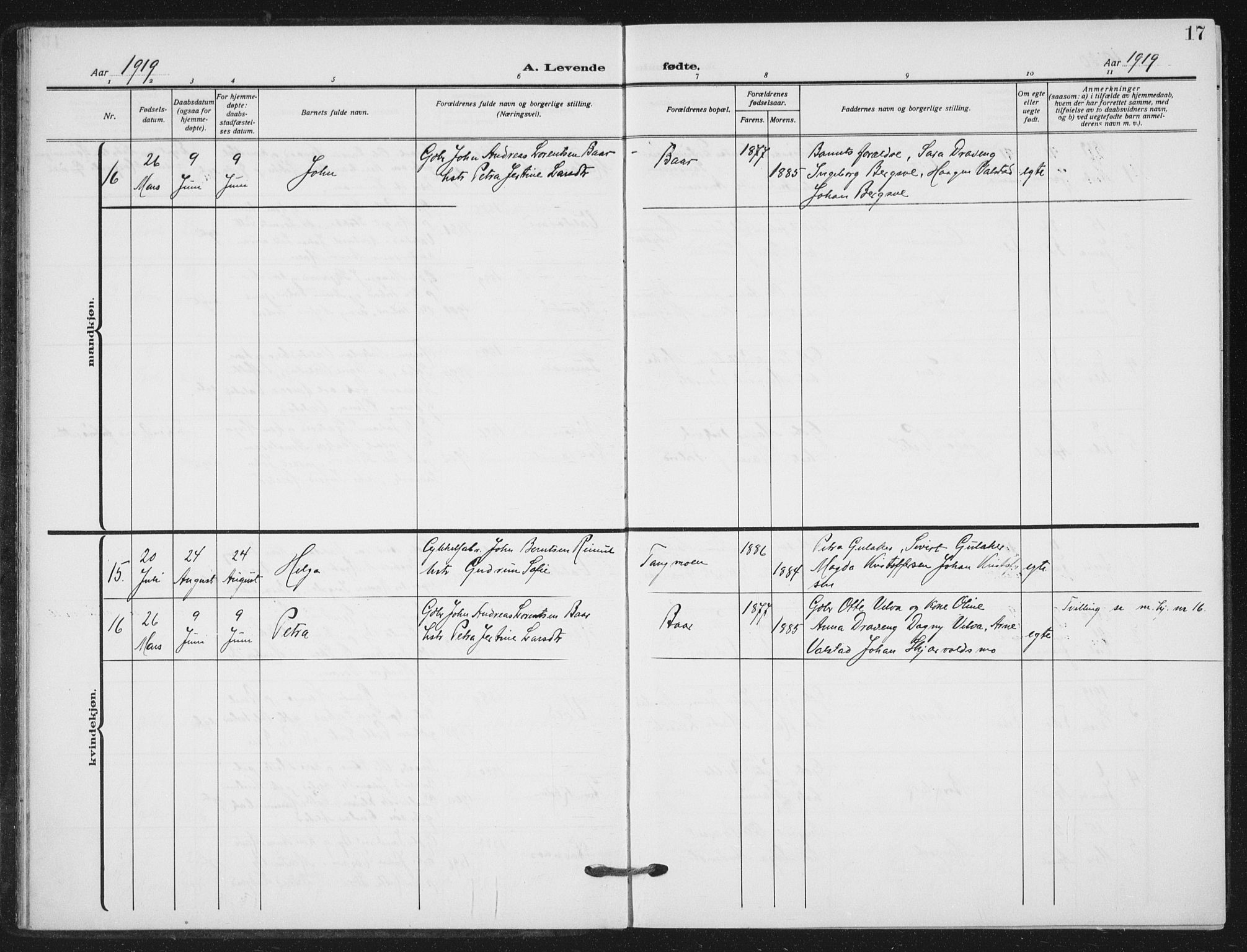 Ministerialprotokoller, klokkerbøker og fødselsregistre - Nord-Trøndelag, AV/SAT-A-1458/712/L0102: Parish register (official) no. 712A03, 1916-1929, p. 17