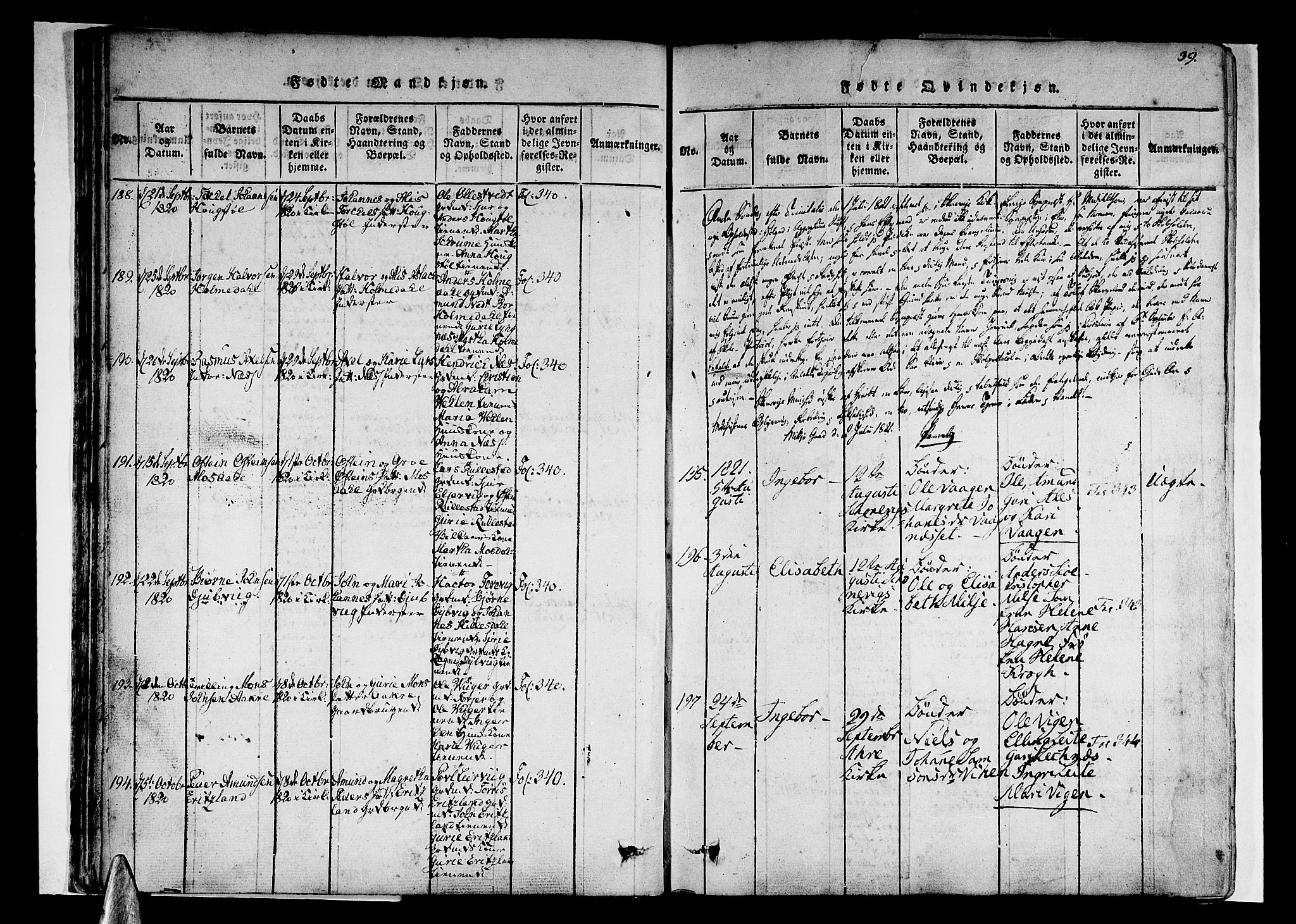 Skånevik sokneprestembete, AV/SAB-A-77801/H/Haa: Parish register (official) no. A 3, 1815-1828, p. 39