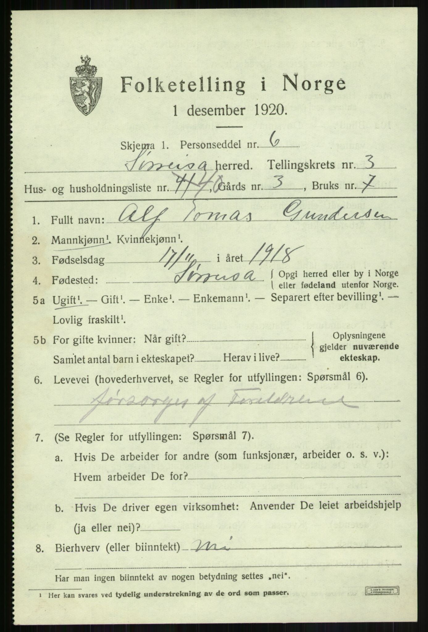 SATØ, 1920 census for Sørreisa, 1920, p. 1746