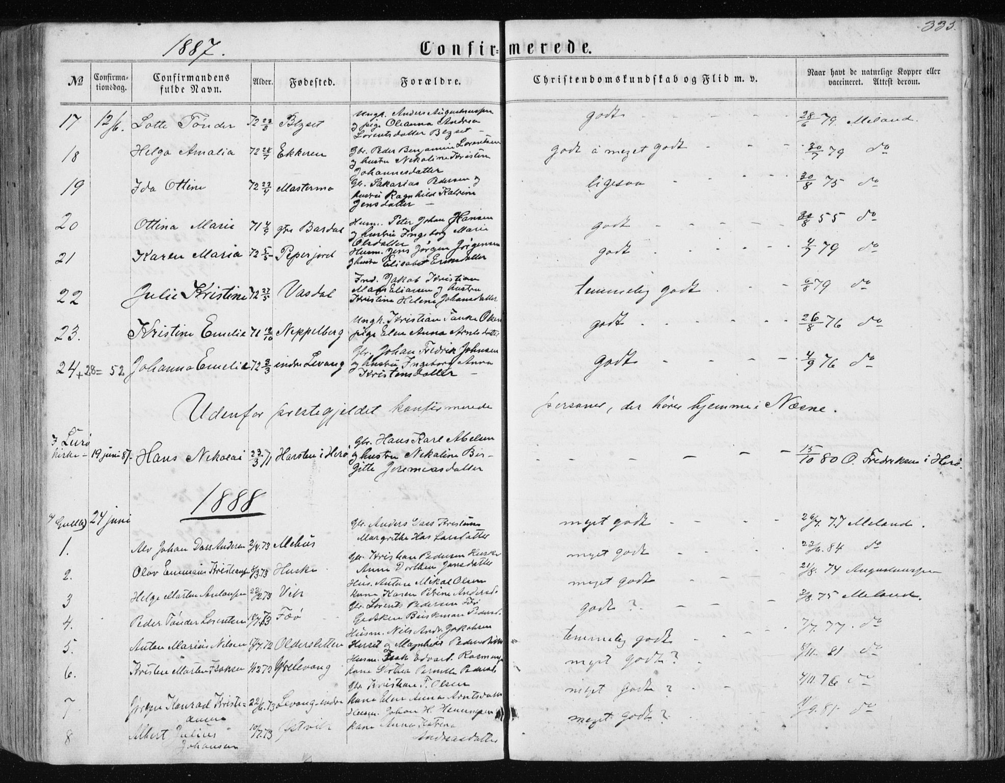 Ministerialprotokoller, klokkerbøker og fødselsregistre - Nordland, SAT/A-1459/838/L0556: Parish register (copy) no. 838C03, 1861-1893, p. 335