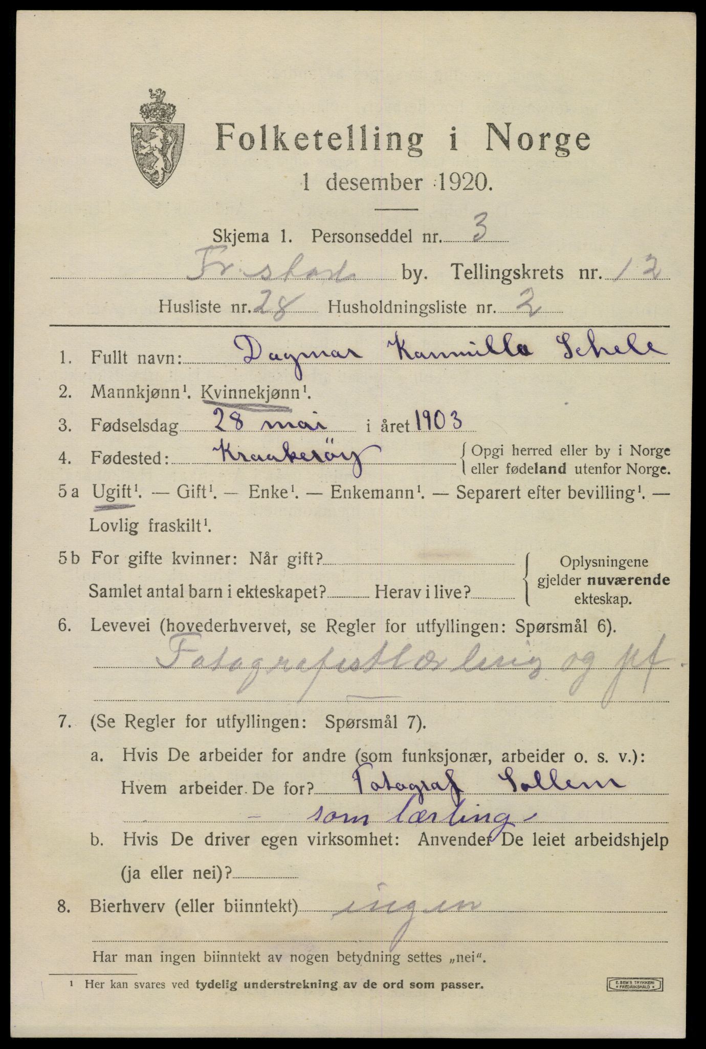 SAO, 1920 census for Fredrikstad, 1920, p. 31045