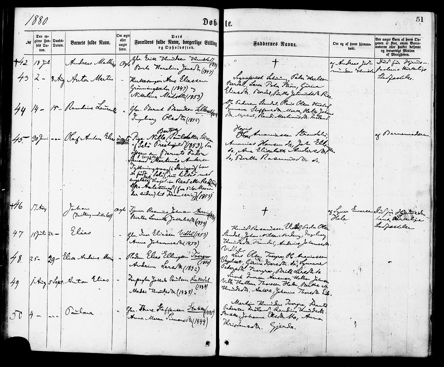 Ministerialprotokoller, klokkerbøker og fødselsregistre - Møre og Romsdal, SAT/A-1454/515/L0210: Parish register (official) no. 515A06, 1868-1885, p. 51