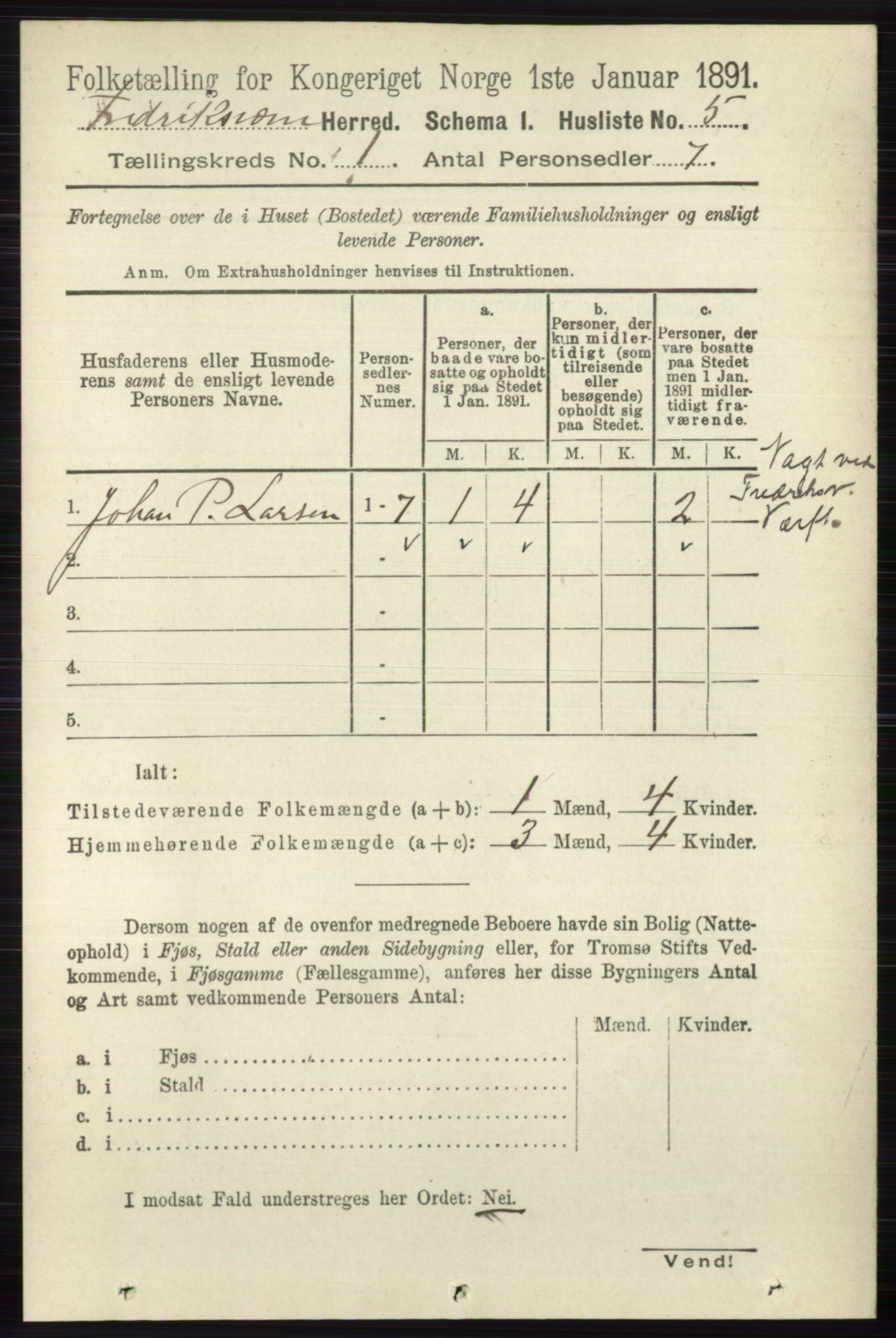 RA, 1891 census for 0798 Fredriksvern, 1891, p. 21