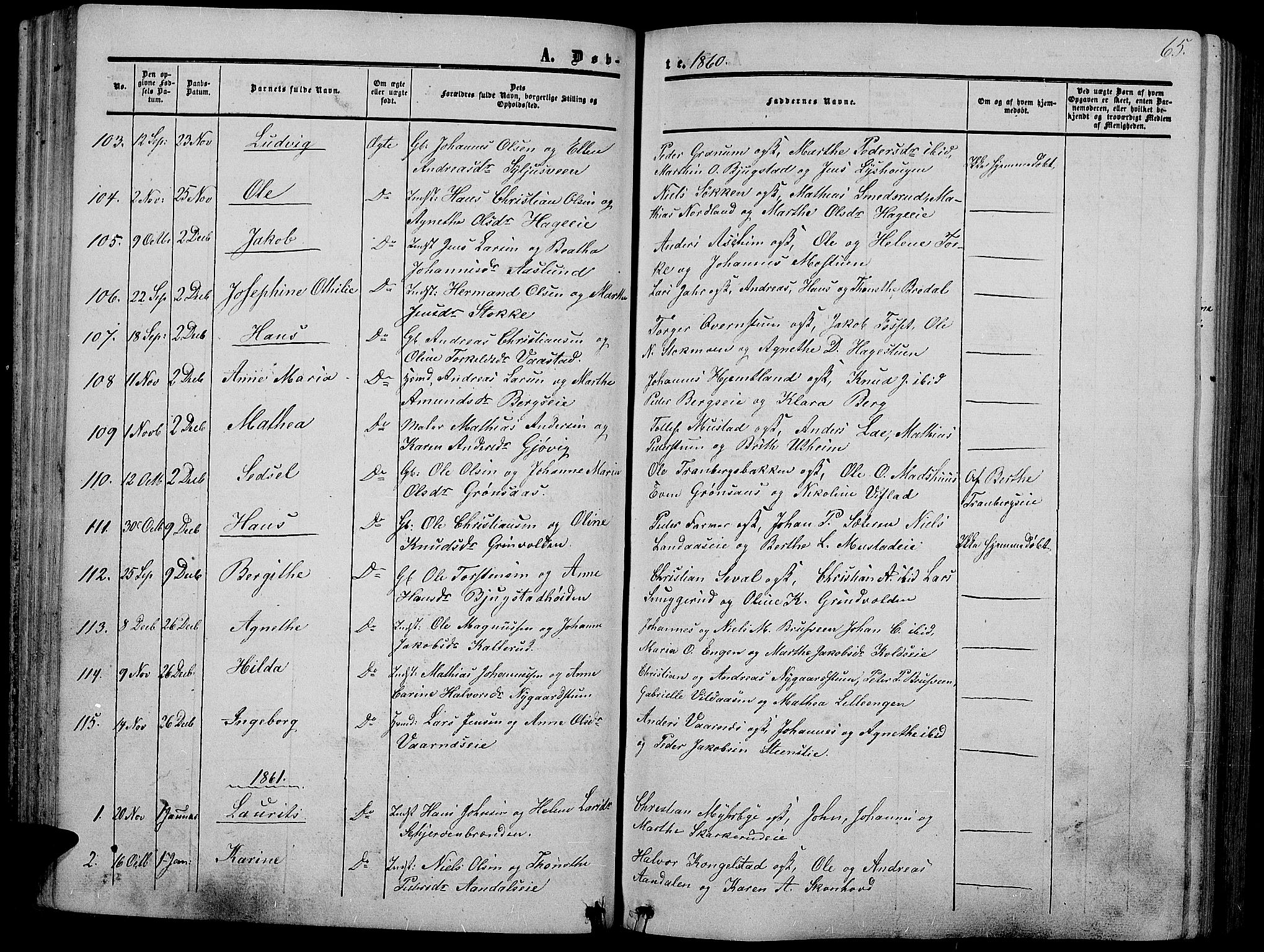 Vardal prestekontor, AV/SAH-PREST-100/H/Ha/Hab/L0005: Parish register (copy) no. 5, 1854-1868, p. 65