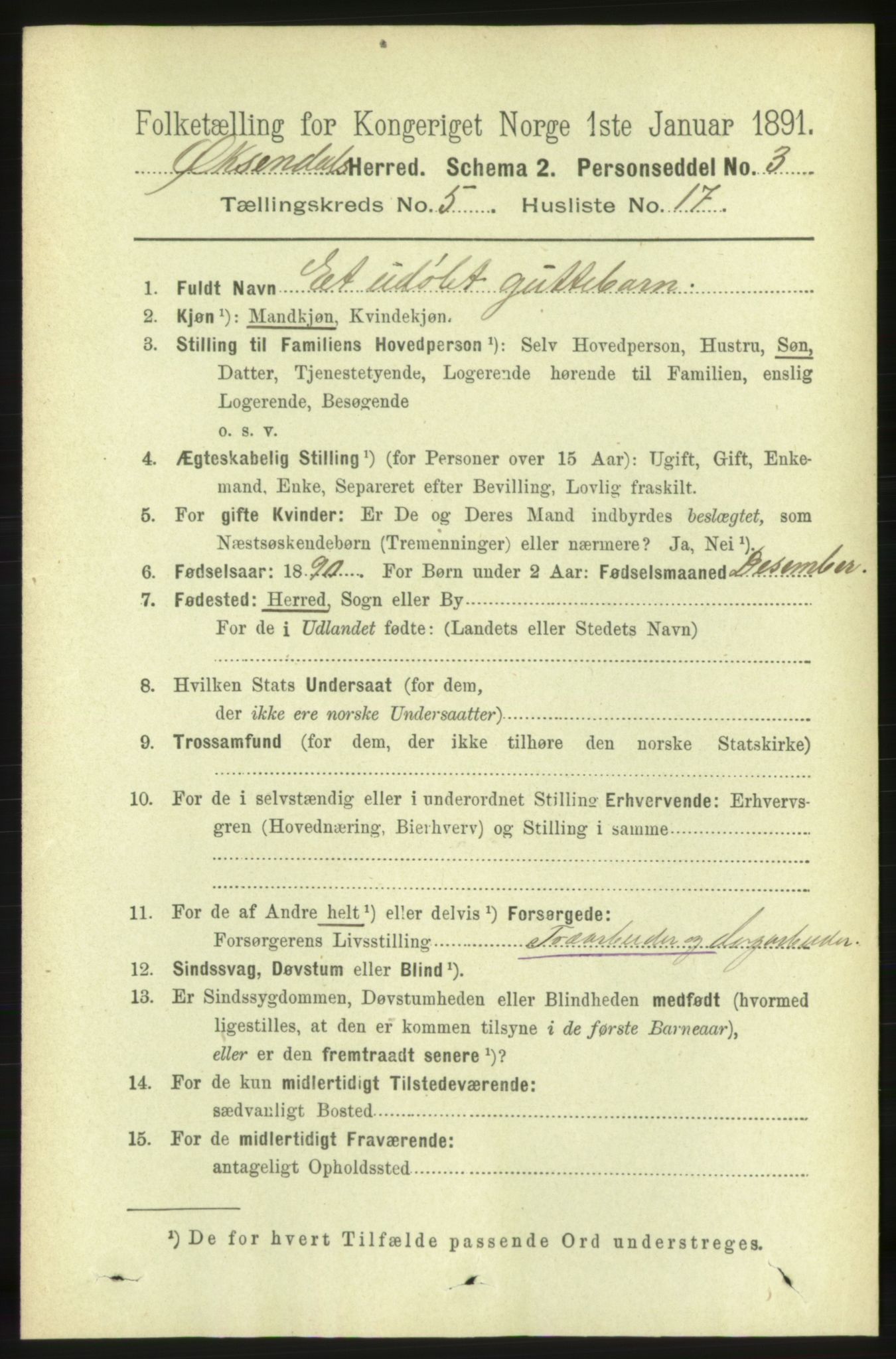 RA, 1891 census for 1561 Øksendal, 1891, p. 1127