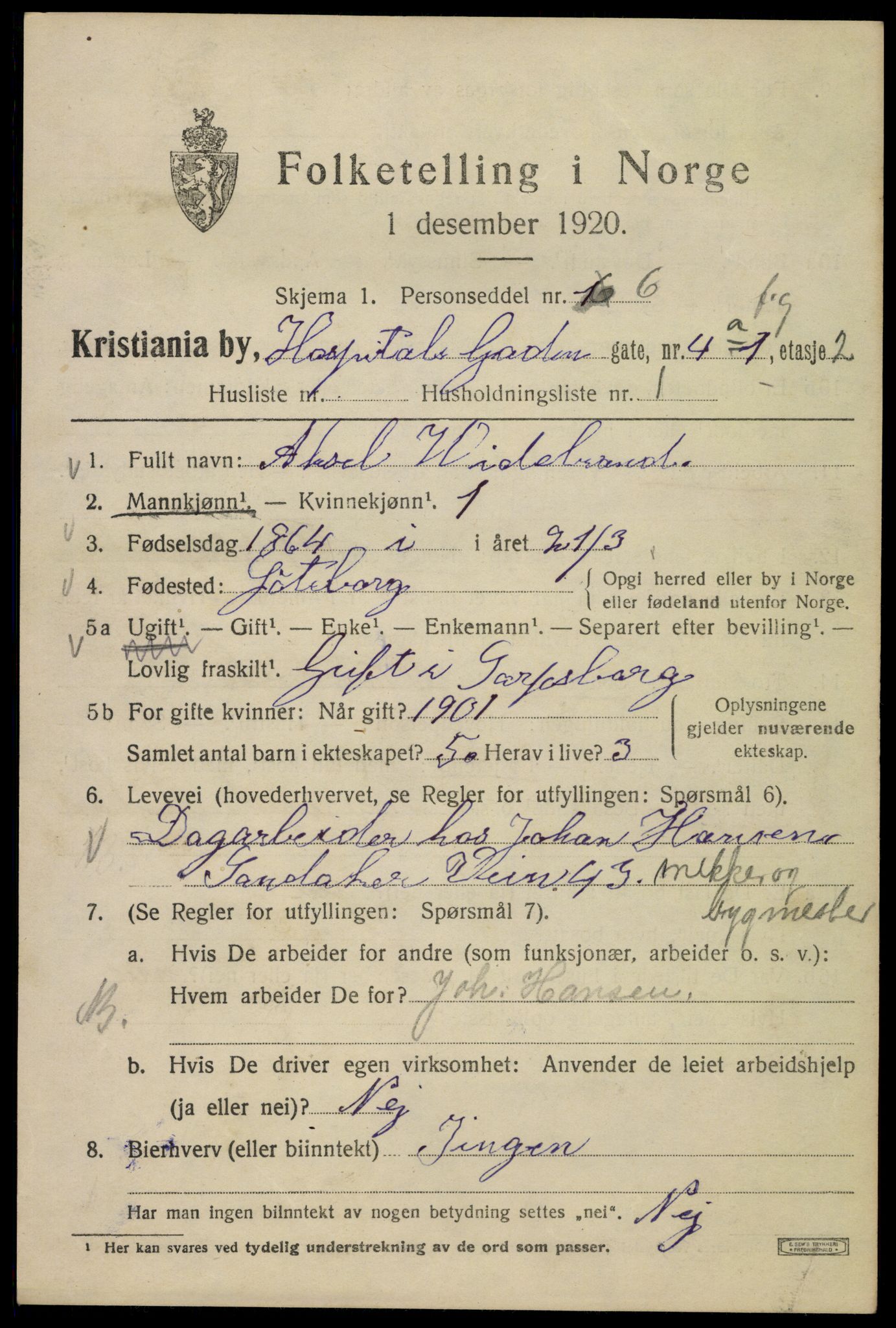 SAO, 1920 census for Kristiania, 1920, p. 299069