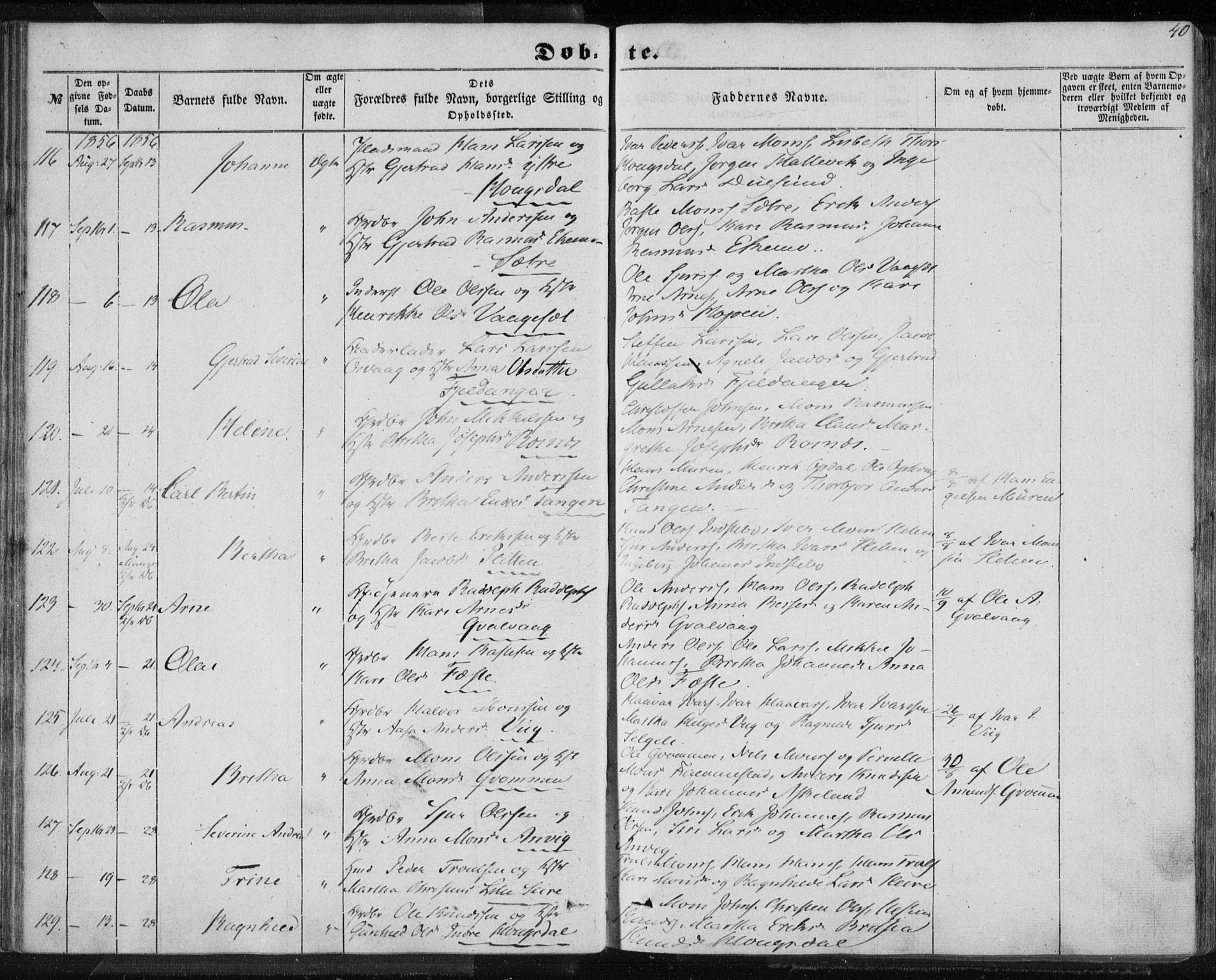 Lindås Sokneprestembete, AV/SAB-A-76701/H/Haa/Haaa/L0011: Parish register (official) no. A 11, 1854-1869, p. 40