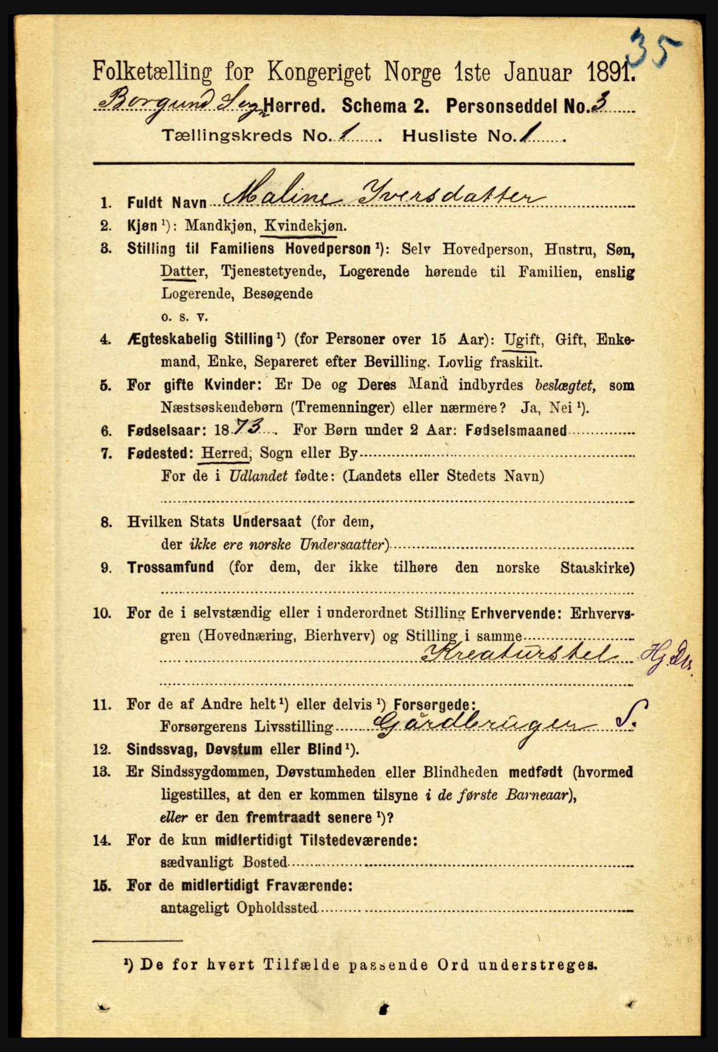 RA, 1891 census for 1423 Borgund, 1891, p. 55