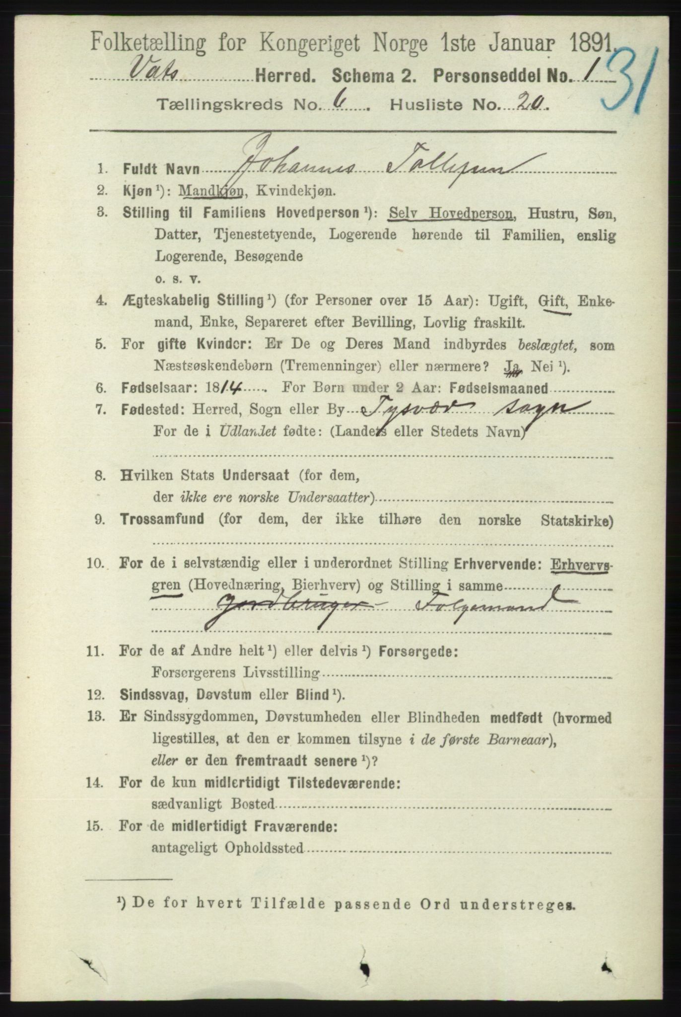 RA, 1891 census for 1155 Vats, 1891, p. 1054