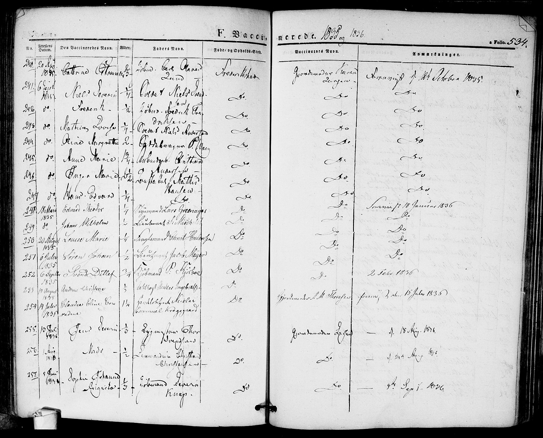 Halden prestekontor Kirkebøker, SAO/A-10909/F/Fa/L0005: Parish register (official) no. I 5, 1834-1845, p. 534