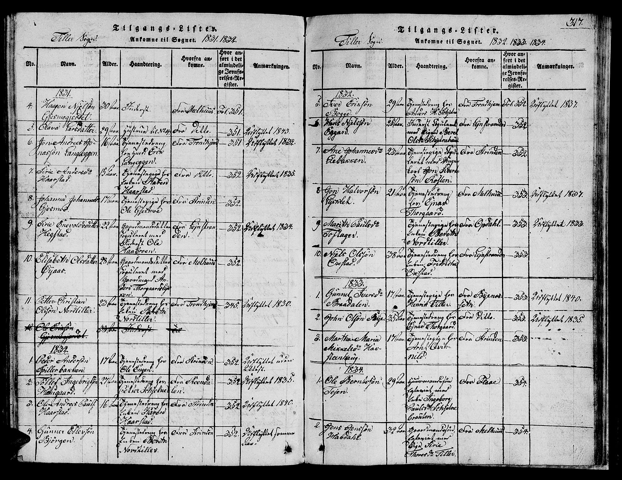 Ministerialprotokoller, klokkerbøker og fødselsregistre - Sør-Trøndelag, SAT/A-1456/621/L0458: Parish register (copy) no. 621C01, 1816-1865, p. 317