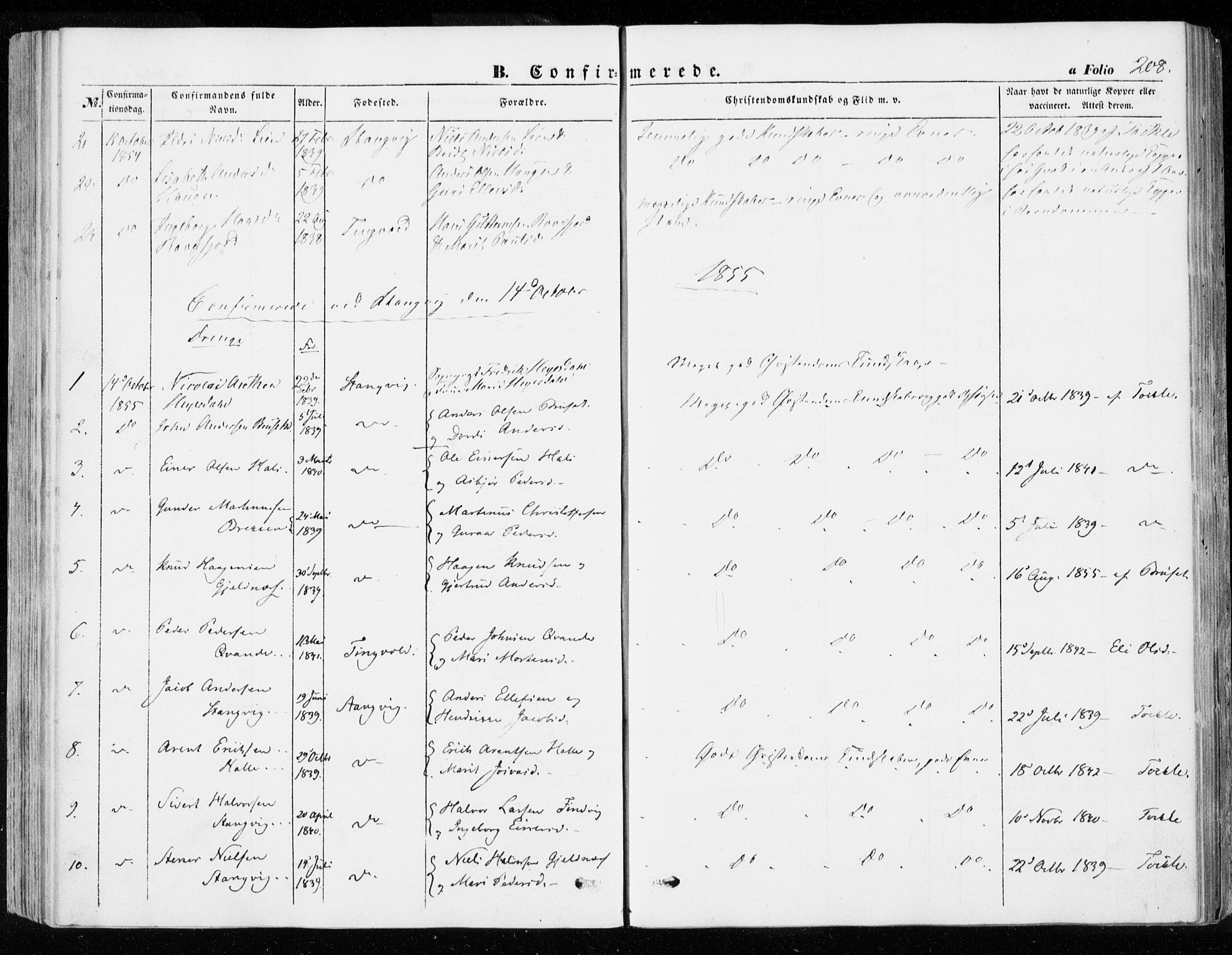 Ministerialprotokoller, klokkerbøker og fødselsregistre - Møre og Romsdal, SAT/A-1454/592/L1026: Parish register (official) no. 592A04, 1849-1867, p. 208