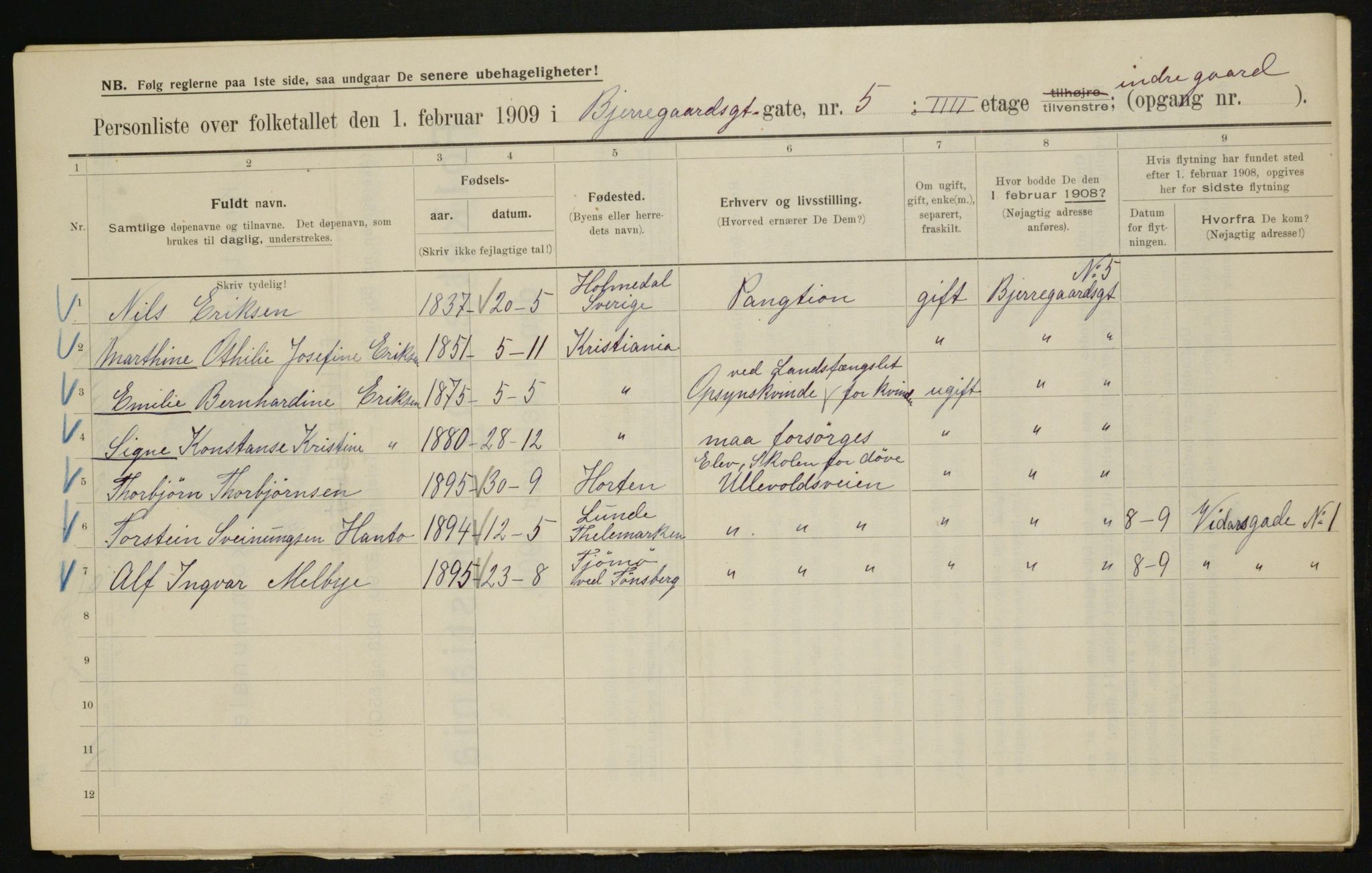 OBA, Municipal Census 1909 for Kristiania, 1909, p. 5168