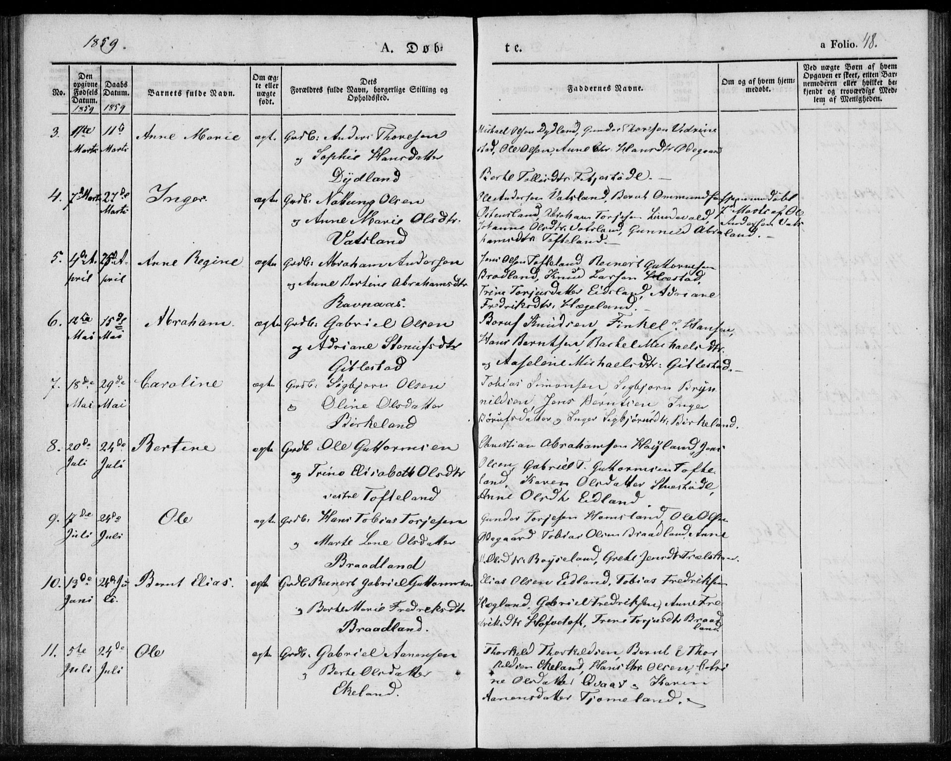 Lyngdal sokneprestkontor, SAK/1111-0029/F/Fa/Fab/L0001: Parish register (official) no. A 1, 1838-1860, p. 48