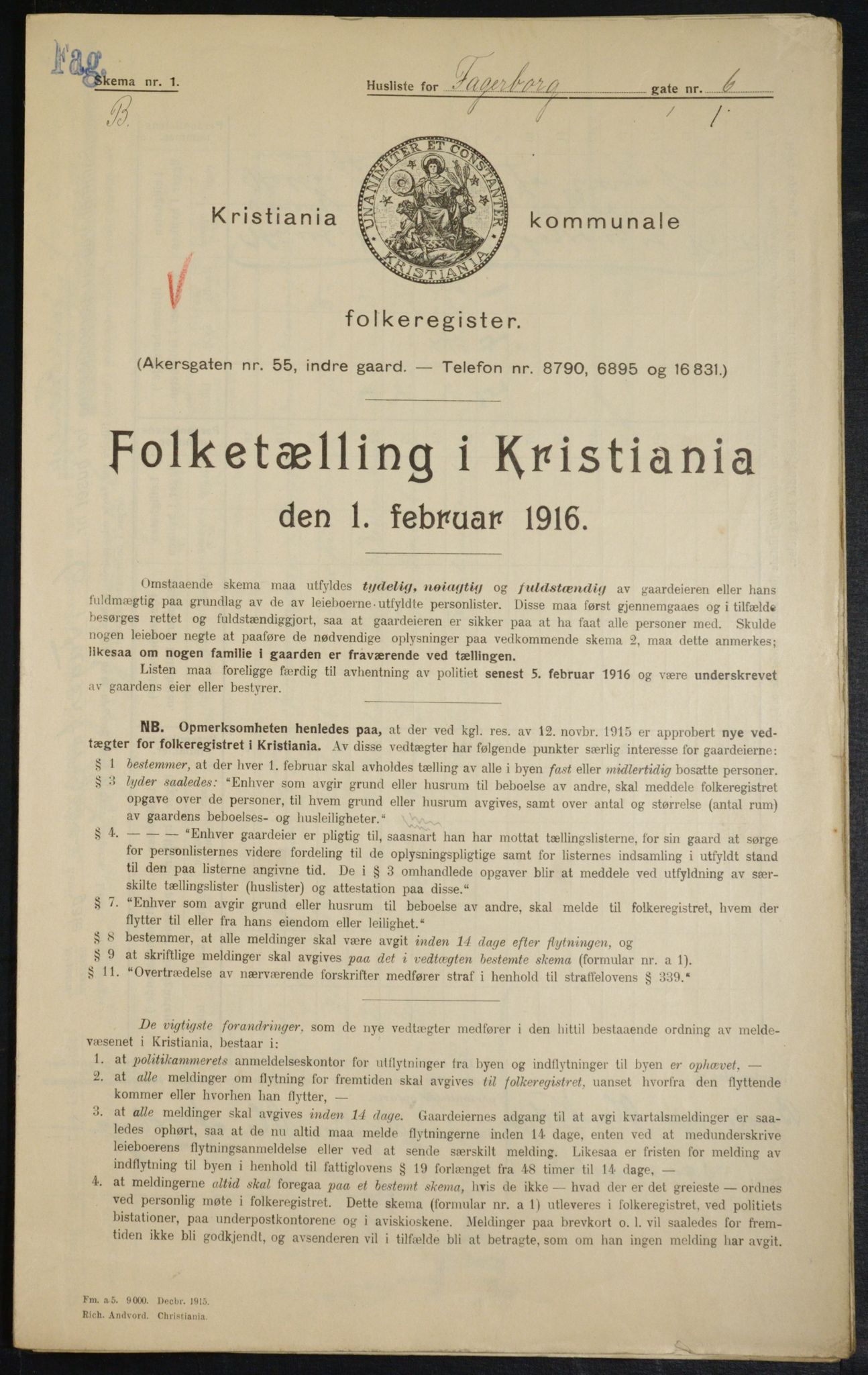 OBA, Municipal Census 1916 for Kristiania, 1916, p. 23299