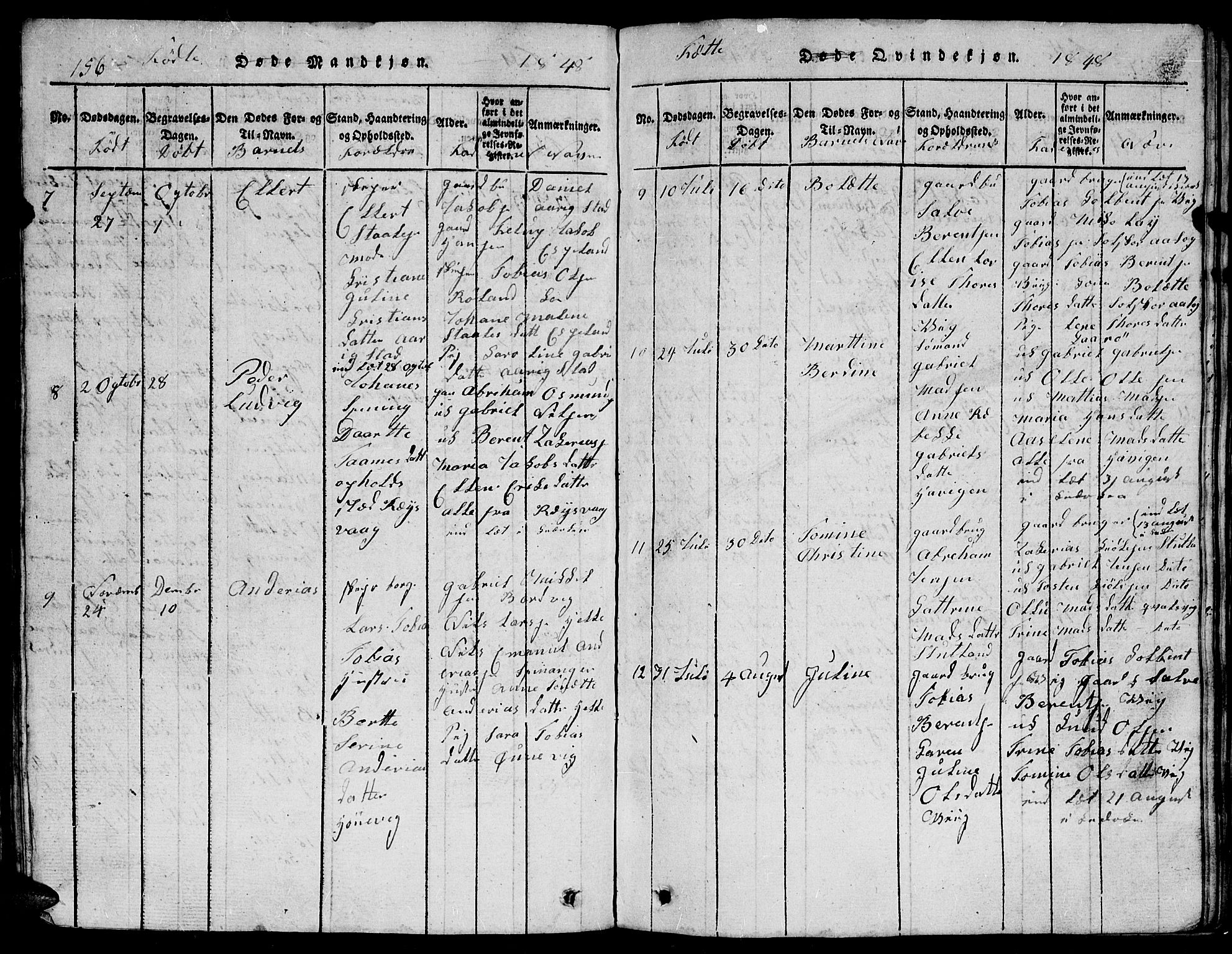 Herad sokneprestkontor, AV/SAK-1111-0018/F/Fb/Fbb/L0001: Parish register (copy) no. B 1, 1815-1852, p. 156