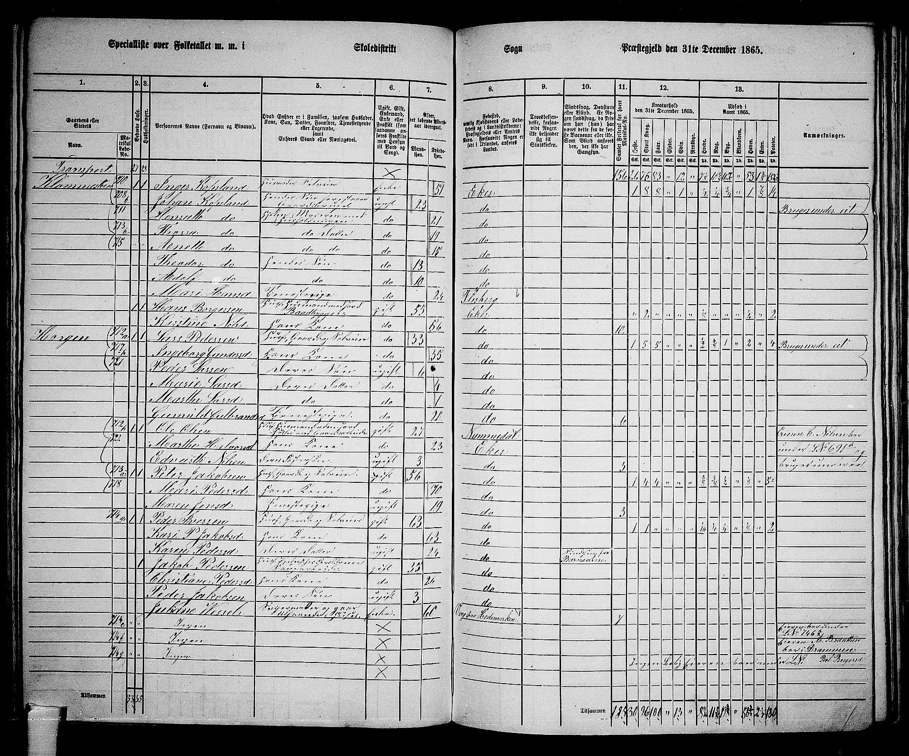 RA, 1865 census for Eiker, 1865, p. 158