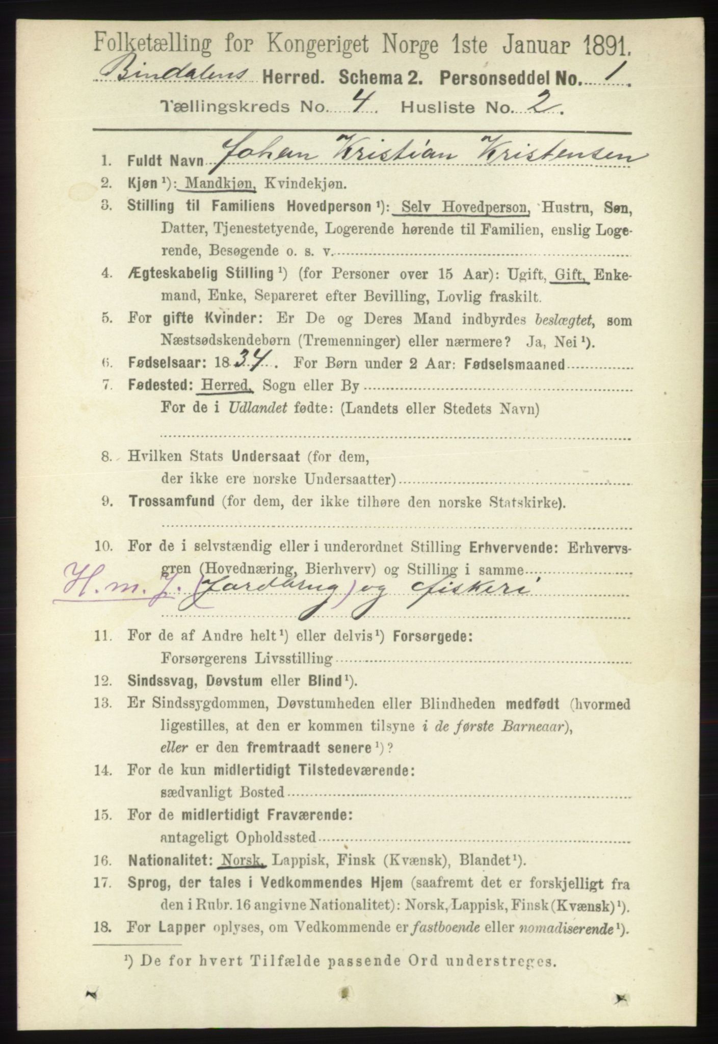 RA, 1891 census for 1811 Bindal, 1891, p. 1043