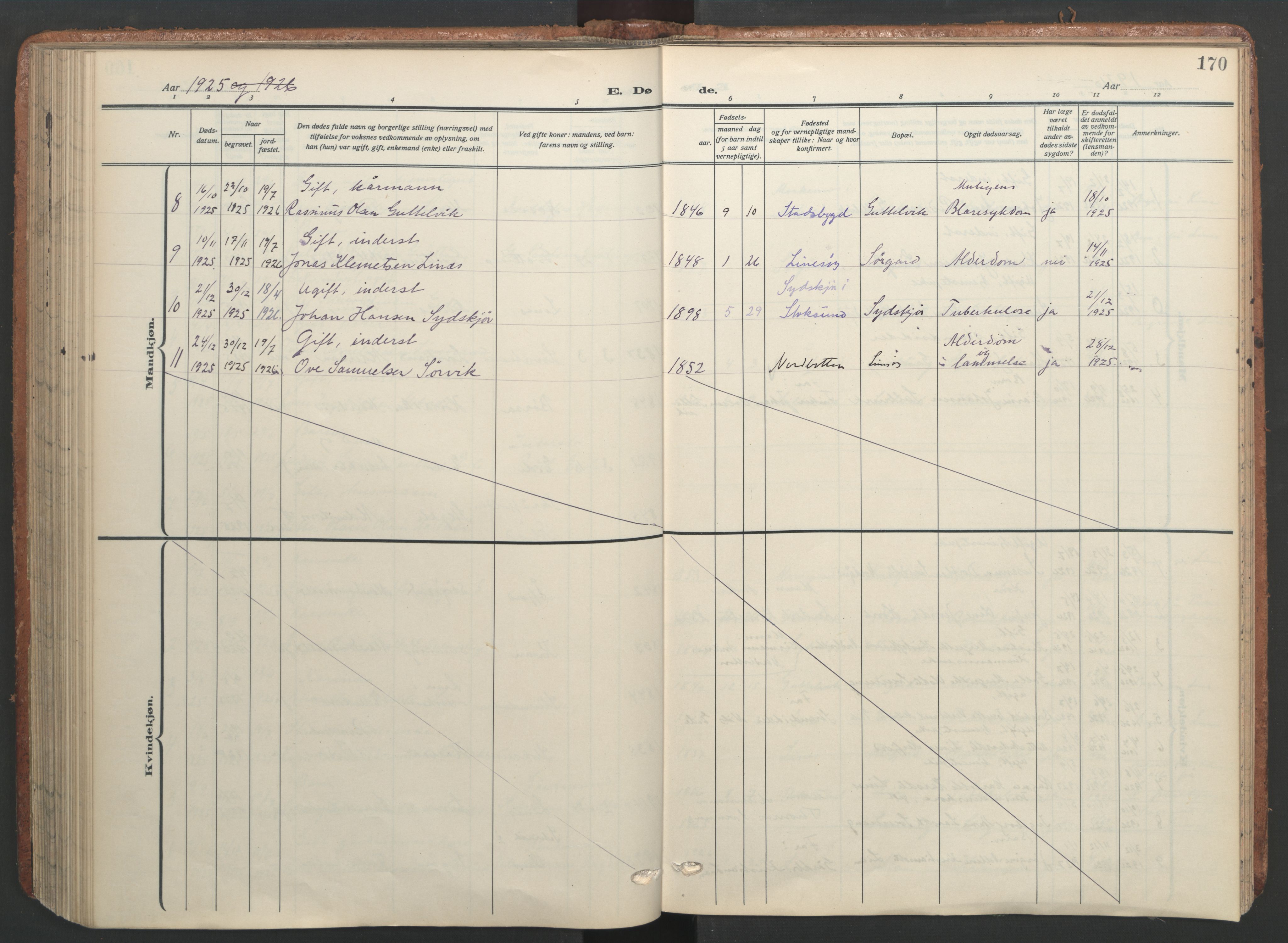 Ministerialprotokoller, klokkerbøker og fødselsregistre - Sør-Trøndelag, SAT/A-1456/656/L0694: Parish register (official) no. 656A03, 1914-1931, p. 170