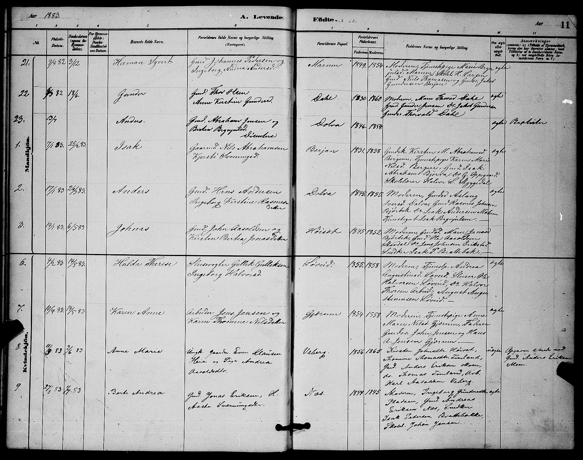 Solum kirkebøker, AV/SAKO-A-306/G/Gb/L0003: Parish register (copy) no. II 3, 1880-1898, p. 11