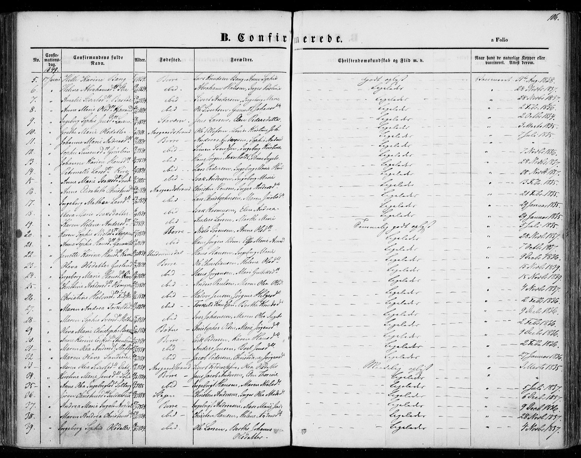 Borre kirkebøker, SAKO/A-338/F/Fa/L0005: Parish register (official) no. I 5, 1845-1851, p. 106