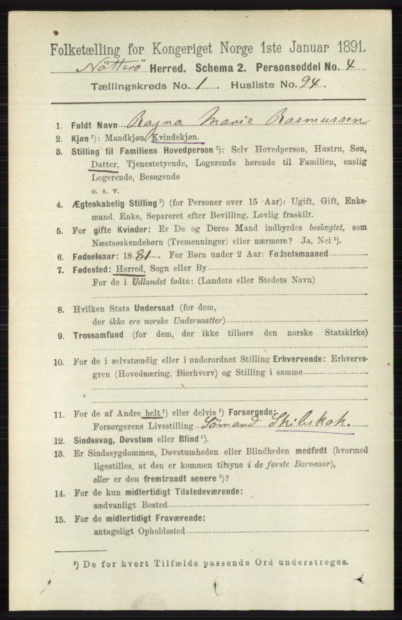 RA, 1891 census for 0722 Nøtterøy, 1891, p. 731