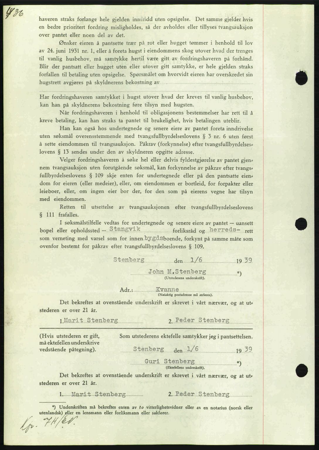 Nordmøre sorenskriveri, AV/SAT-A-4132/1/2/2Ca: Mortgage book no. B85, 1939-1939, Diary no: : 1537/1939