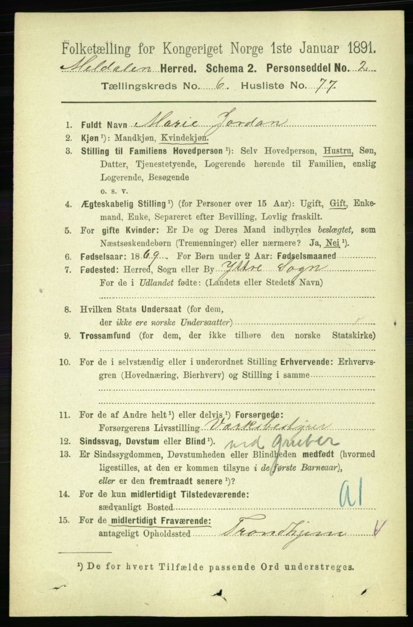 RA, 1891 census for 1636 Meldal, 1891, p. 3324