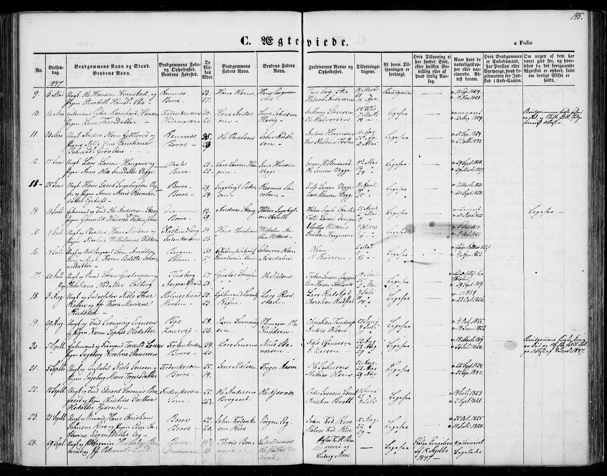 Borre kirkebøker, SAKO/A-338/F/Fa/L0005: Parish register (official) no. I 5, 1845-1851, p. 145