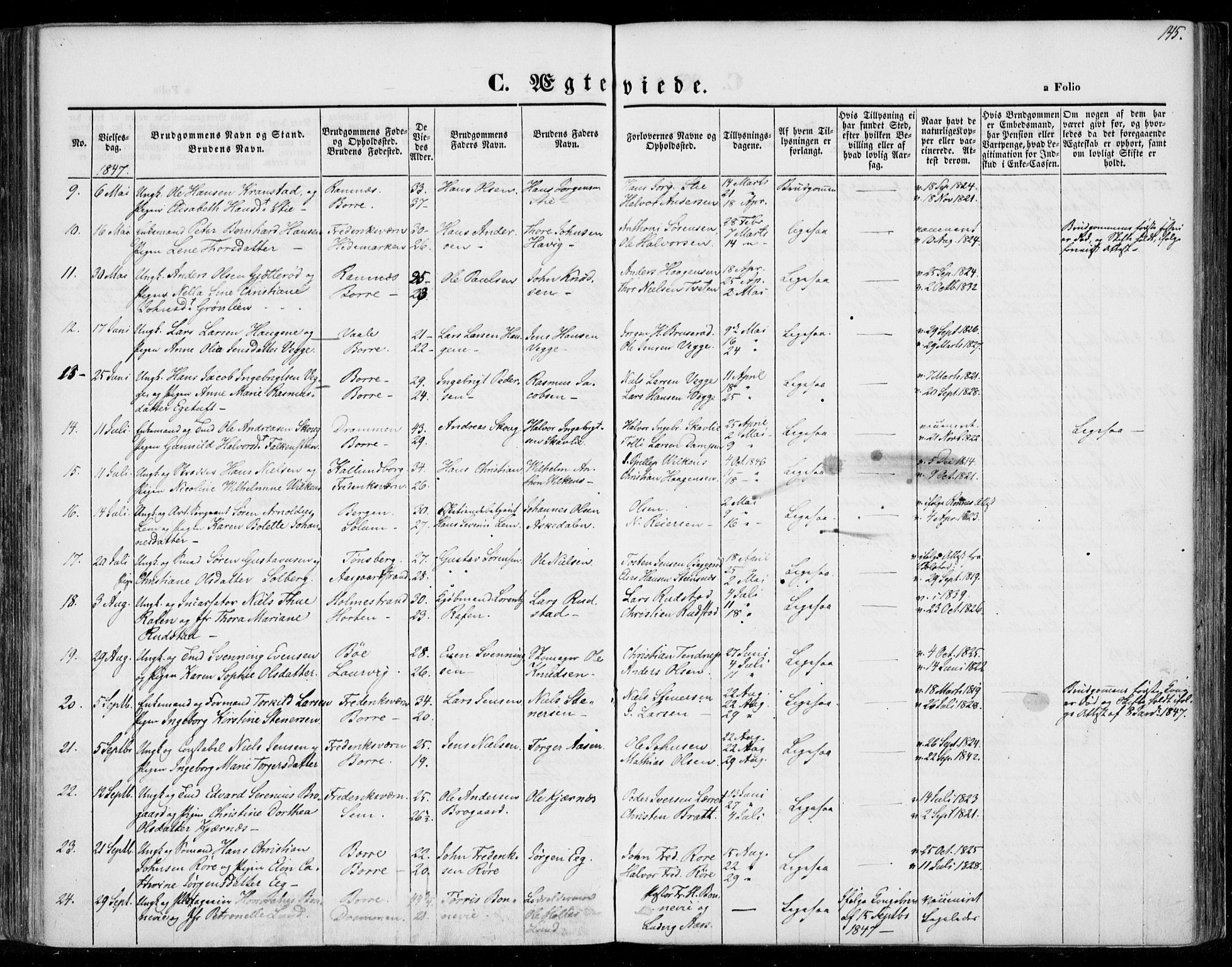 Borre kirkebøker, AV/SAKO-A-338/F/Fa/L0005: Parish register (official) no. I 5, 1845-1851, p. 145