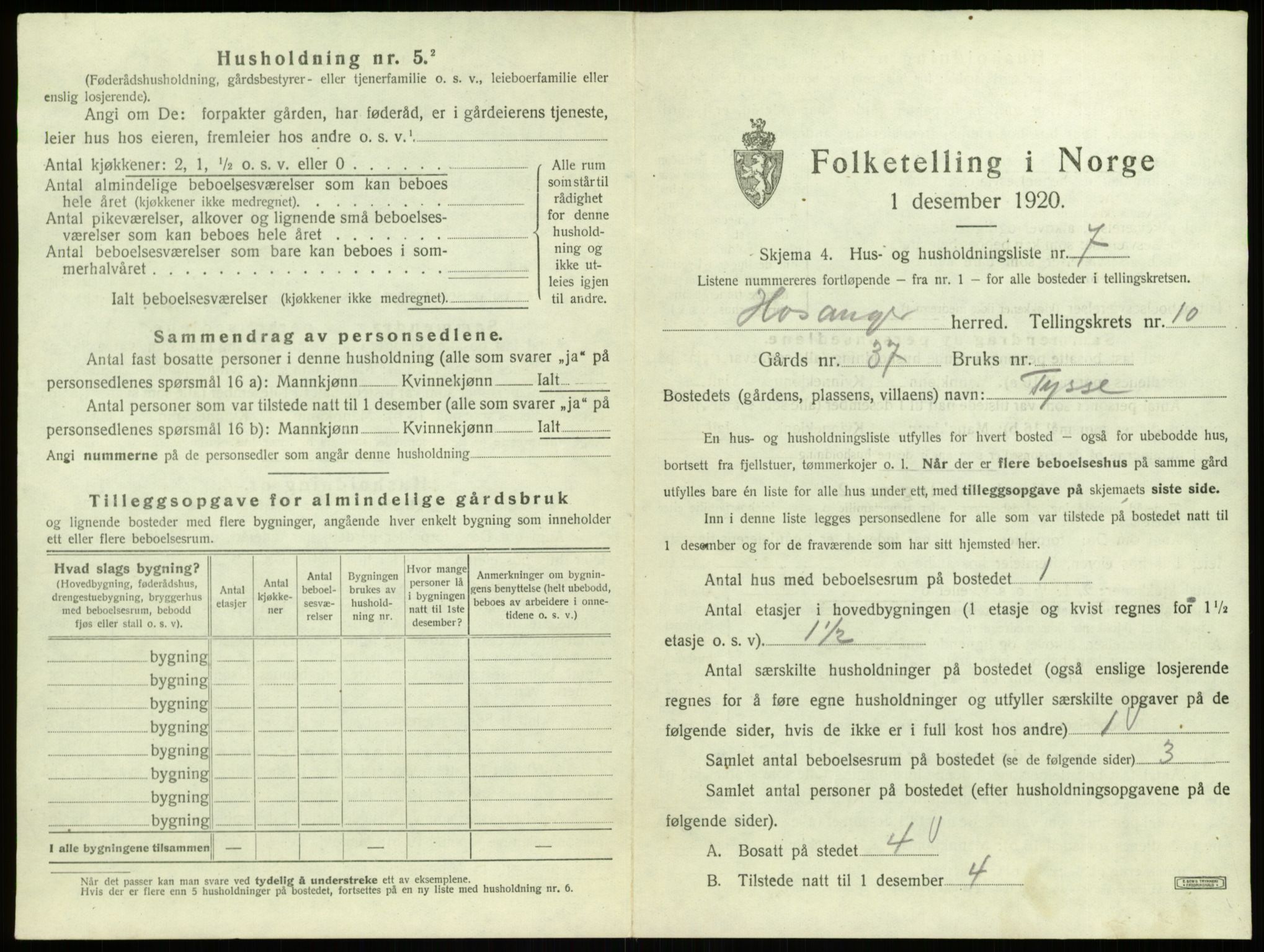 SAB, 1920 census for Hosanger, 1920, p. 550