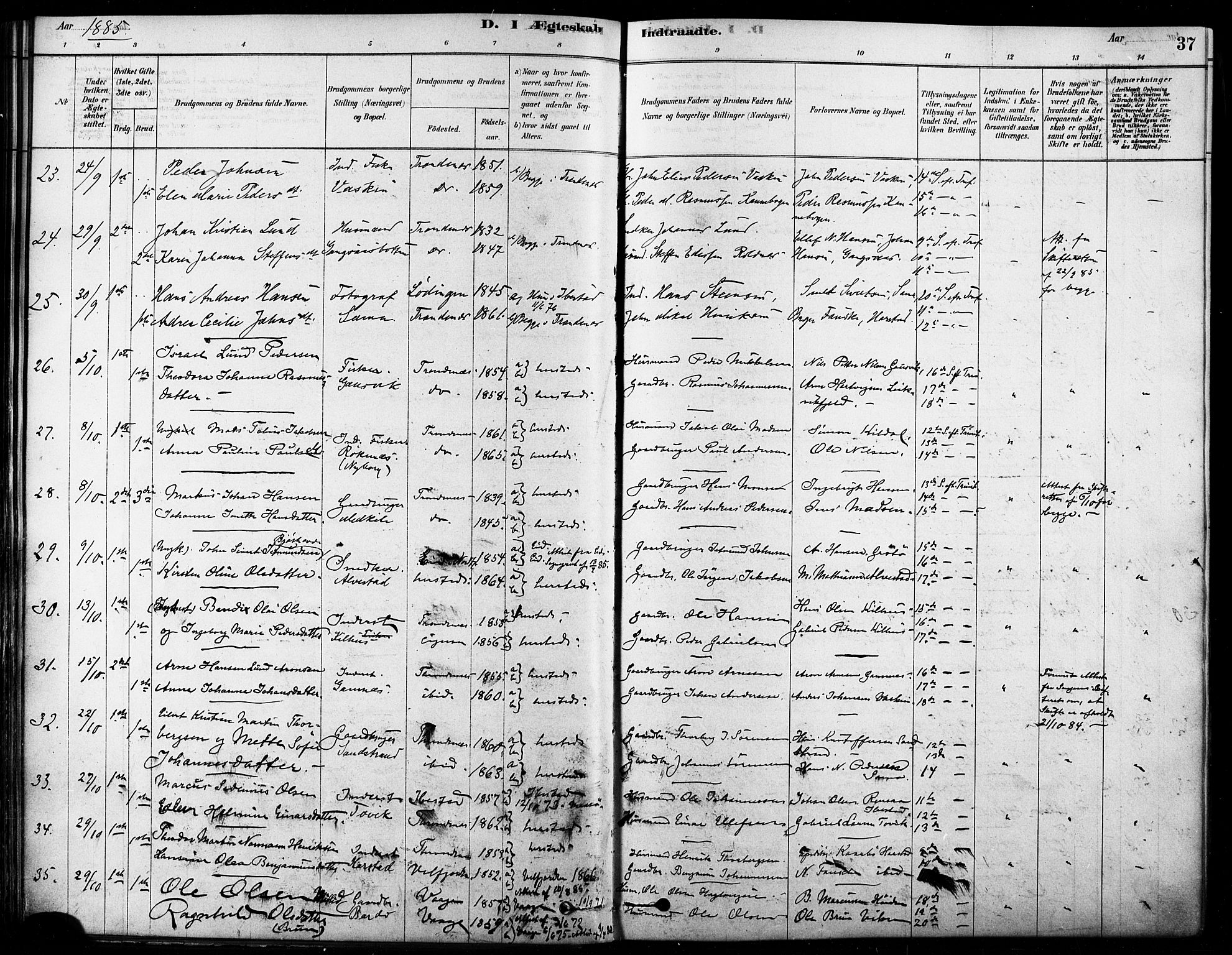 Trondenes sokneprestkontor, AV/SATØ-S-1319/H/Ha/L0015kirke: Parish register (official) no. 15, 1878-1889, p. 37