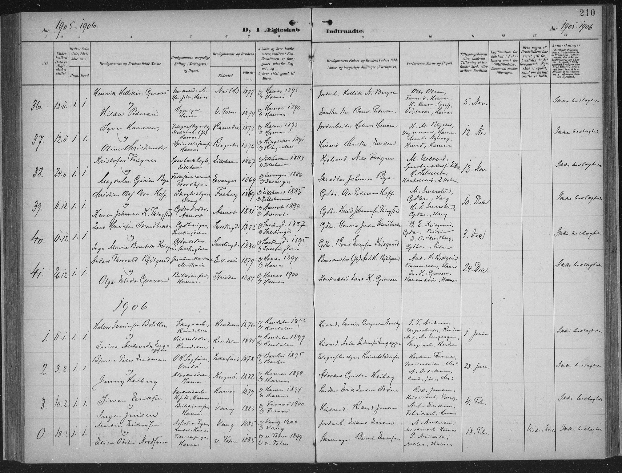 Hamar prestekontor, AV/SAH-DOMPH-002/H/Ha/Haa/L0001: Parish register (official) no. 1, 1900-1914, p. 210