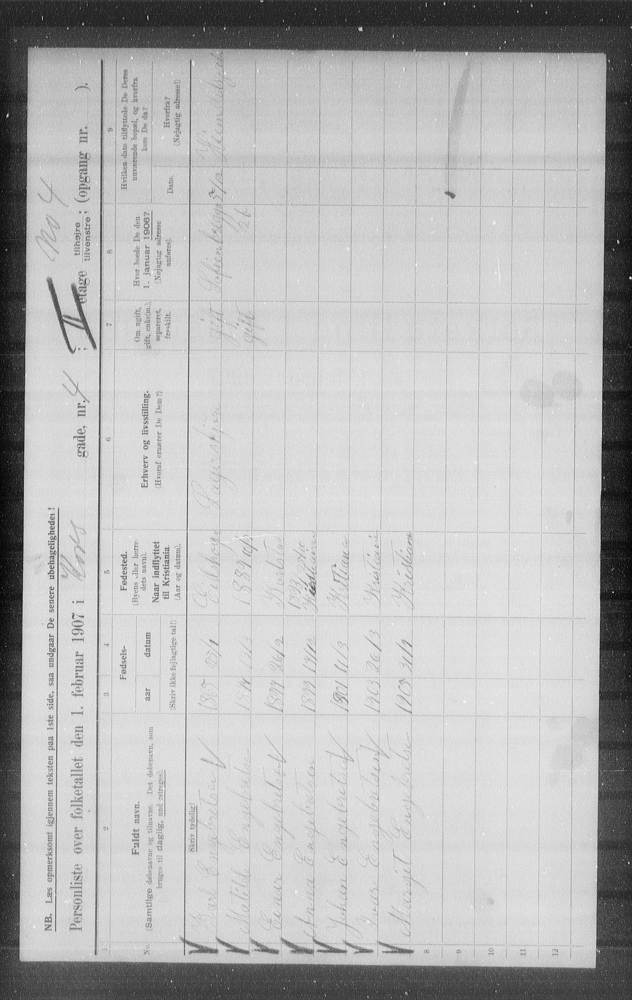 OBA, Municipal Census 1907 for Kristiania, 1907, p. 27245