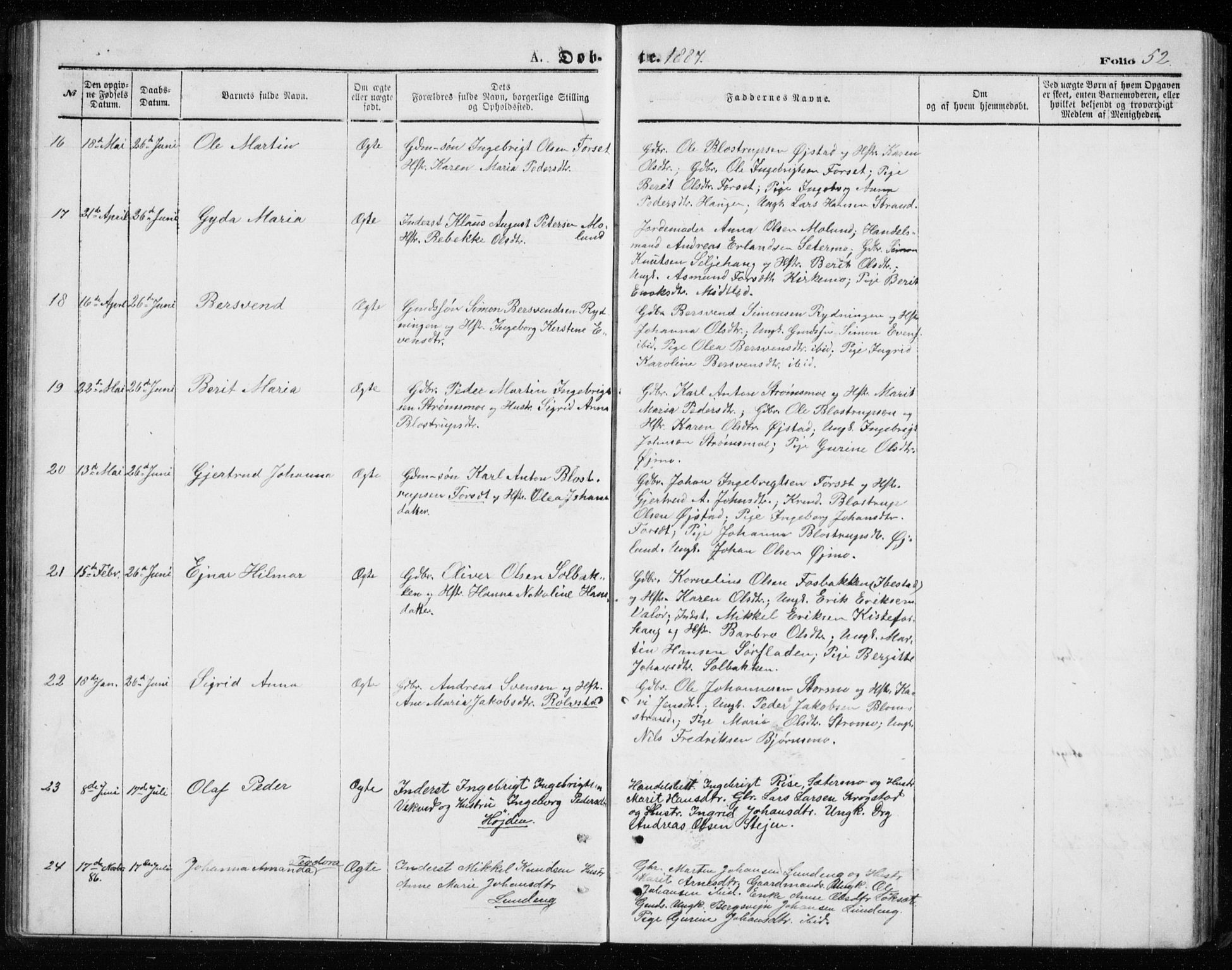 Målselv sokneprestembete, AV/SATØ-S-1311/G/Ga/Gab/L0007klokker: Parish register (copy) no. 7, 1876-1895, p. 52